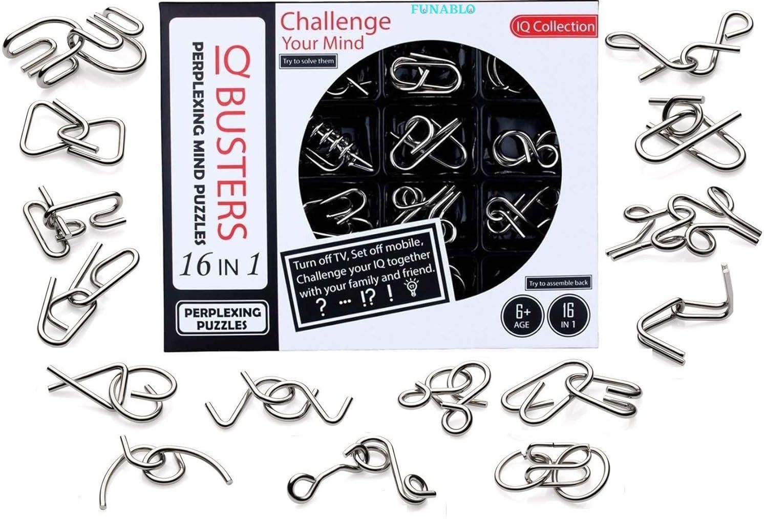Steel Metal Puzzle Games 16 in 1 Wire Classic IQ Puzzle Mind and Brain Teaser