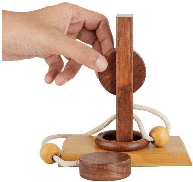 craft cooper Handmade Wooden Rope and Ring Organic||3D Brain Teaser Puzzle String-picture-16