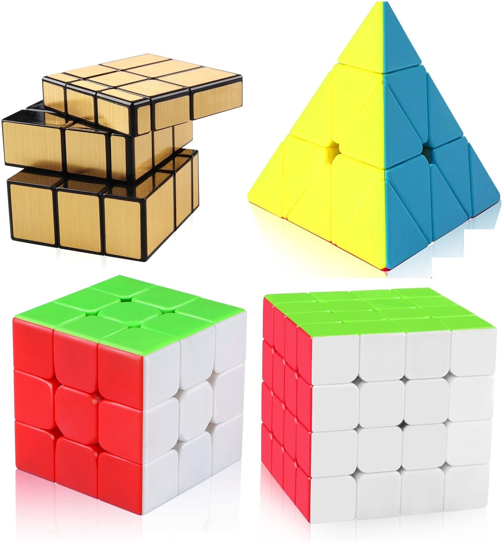authfort New Speed Cubes 4 Pack Set - 3 X 3 ,4 X 4 , GOLD MIRROR , PYRAMID Cube Sticker Magic Cubes Collection Puzzle Boxes Toy-picture-41