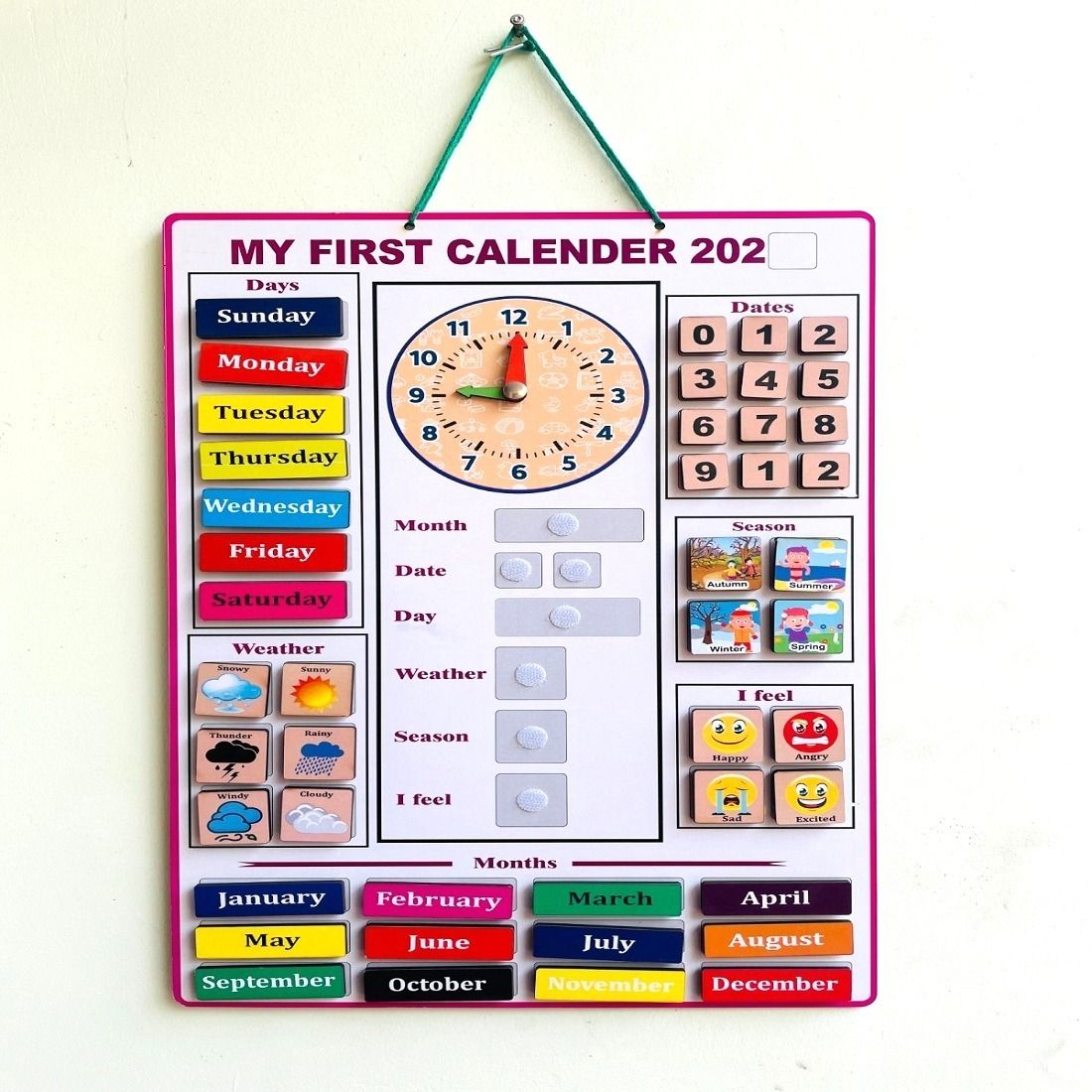 Wooden Calendar Activity Learning Board- Velcro Based for Kids-image-34