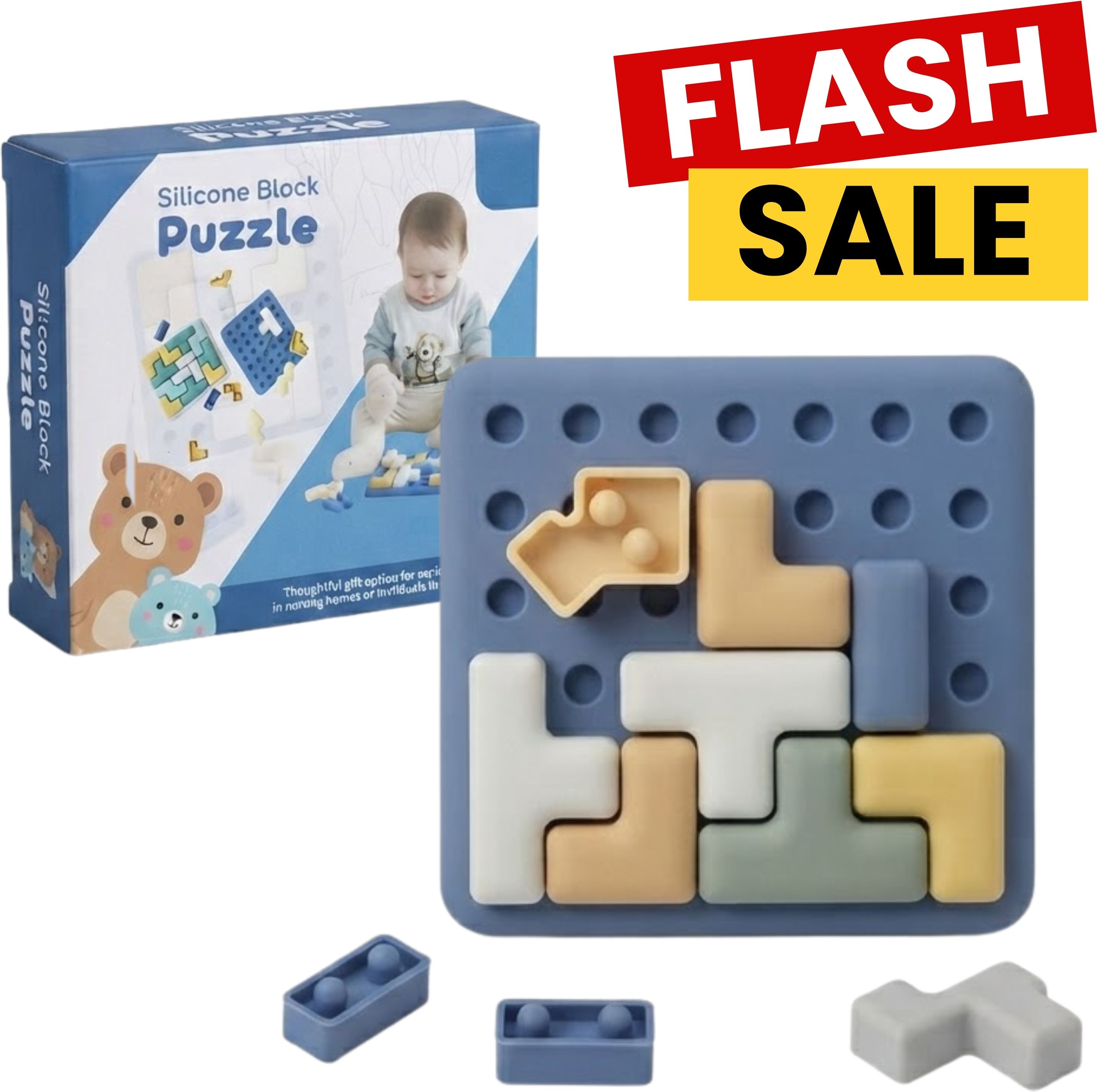 kikilala Silicone Block Puzzle Soft Sensory Montessori Learning Puzzle Toy for Kids-picture-33