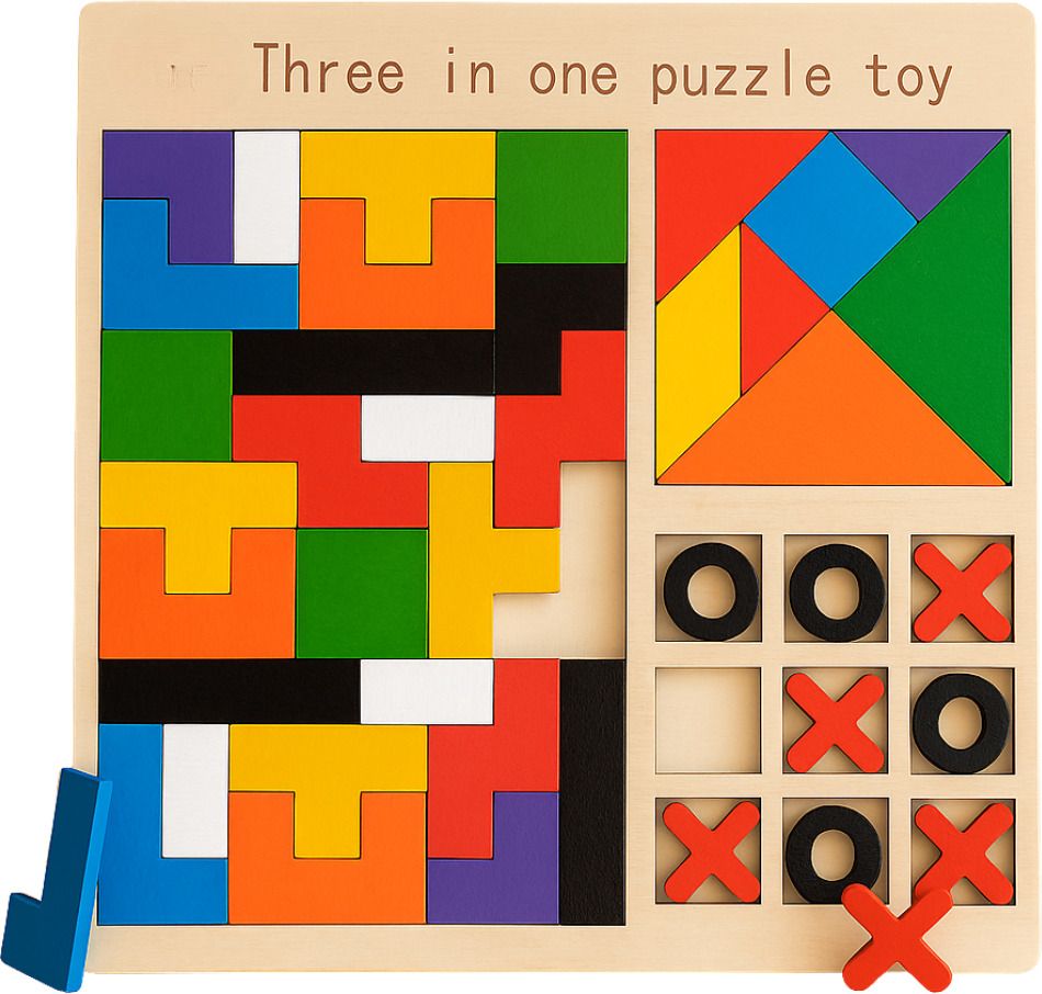 mara bommai 3-in-1 Puzzle Board for Toddlers,Wooden Jigsaw Puzzle,Tangram & Tic-Tac-Toe Game-picture-13