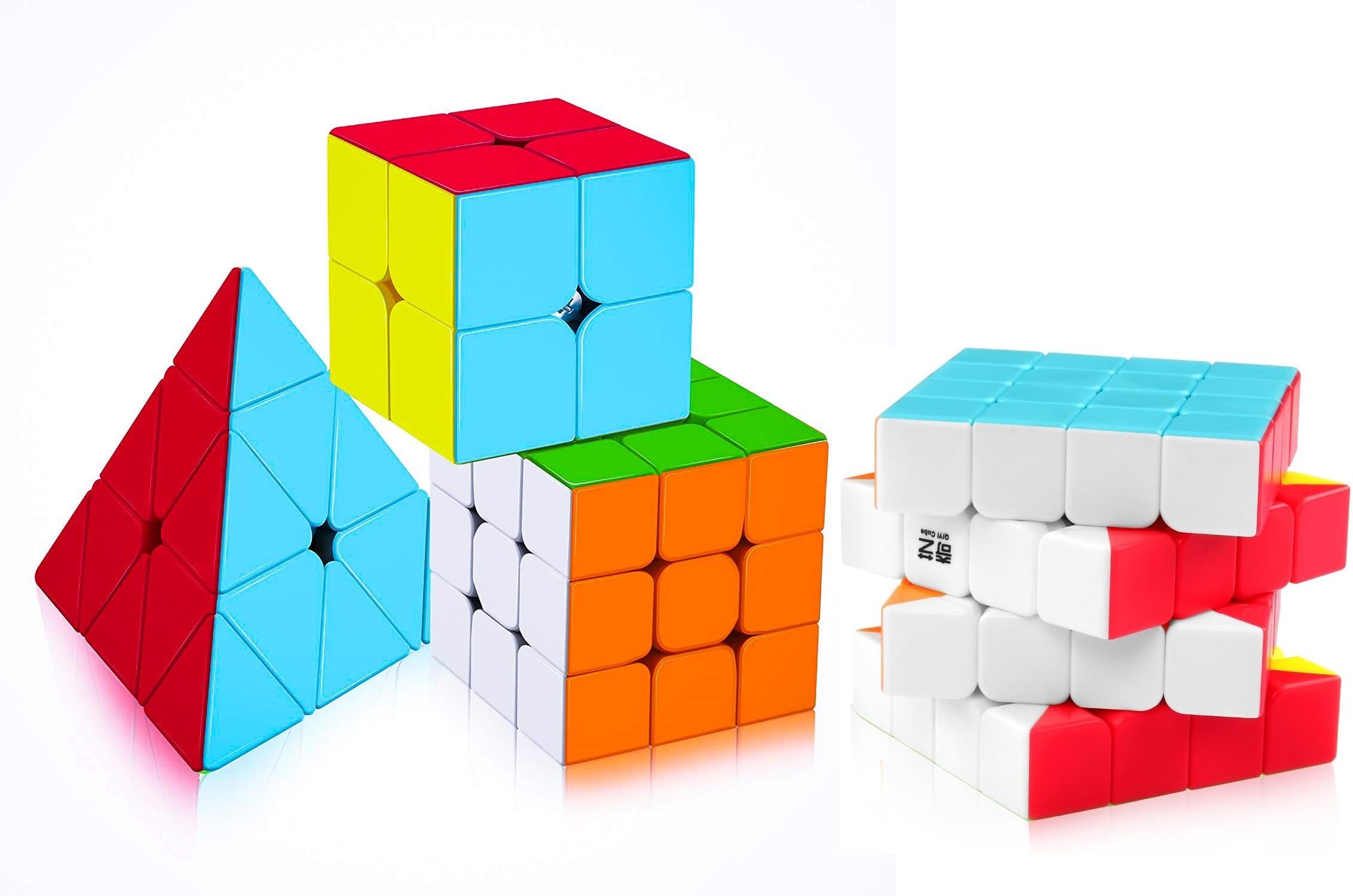Deal Cubes Pack 2x2, 3x3, 4x4, Pyramid Different Shaped Puzzle Cube Combo Set Contains Speed-Cube