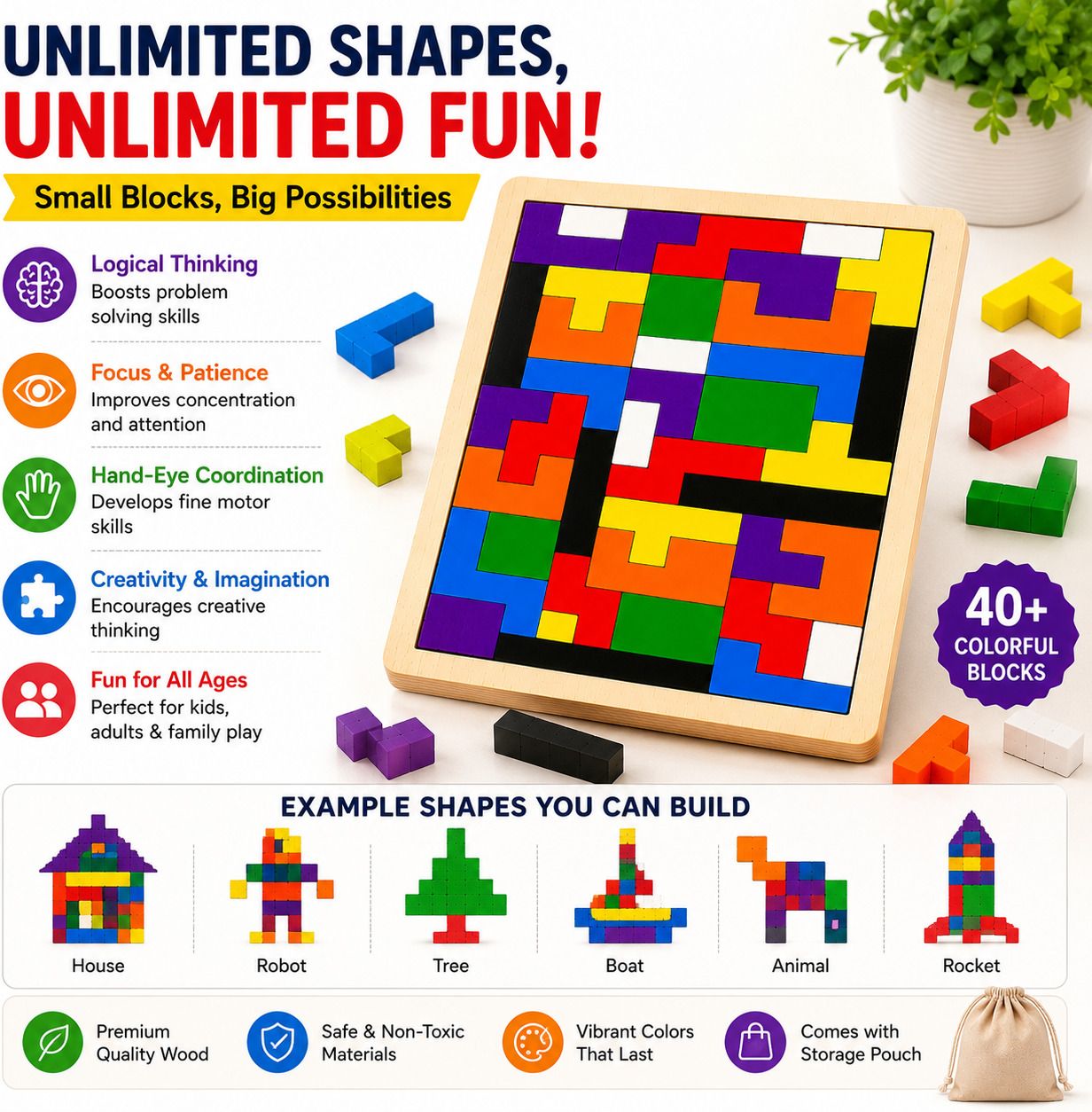 Wooden Tetris Puzzle Board Problem Solving Toy for Kids Hand Eye Coordination-image-4