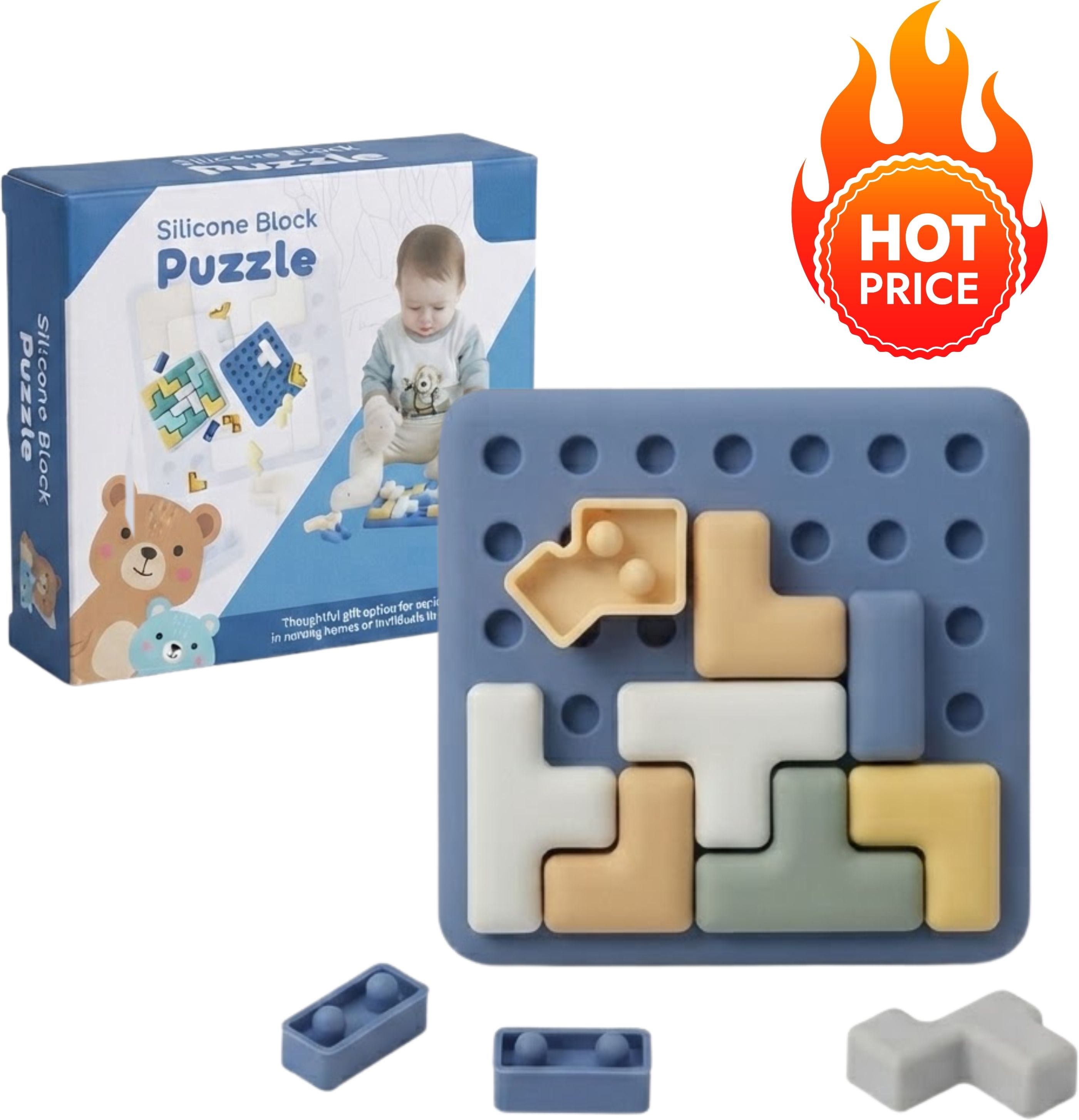 kikilala Soft Silicone Block Puzzle Montessori Shape Matching Learning Toy for Kids-picture-19