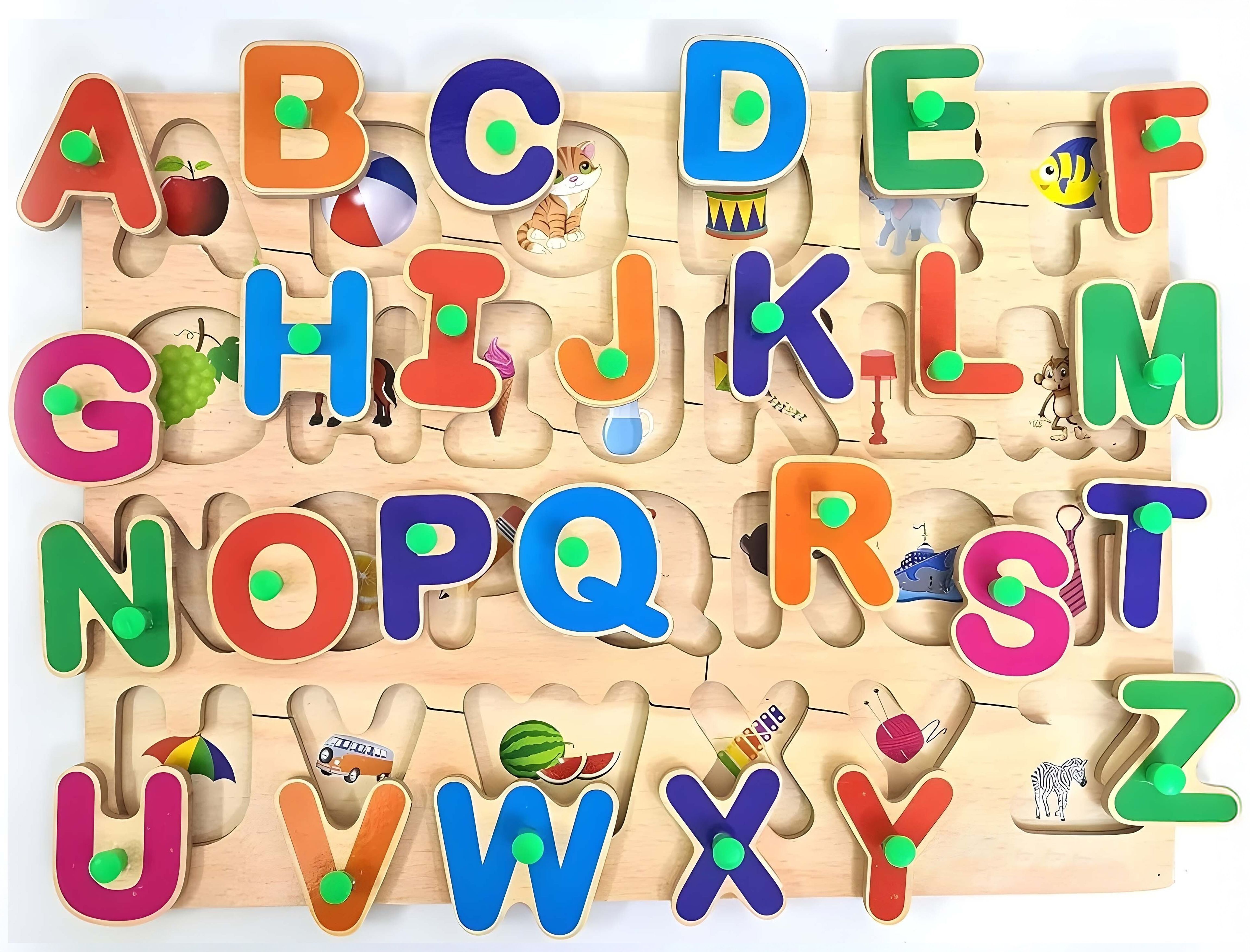 MDF Educational learning A To Z English Alphabets ABCD Toys Puzzle With Pictures