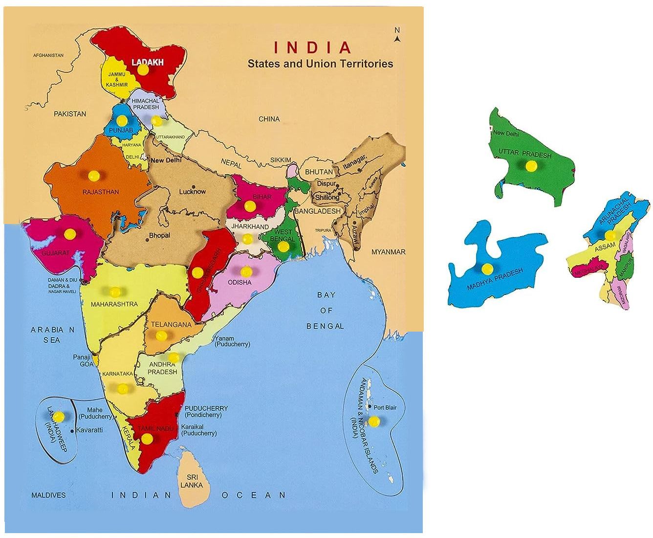 gamloid Indian Map Puzzles Kids identifier Board Map Knobs Educational Learning Toys-picture-20