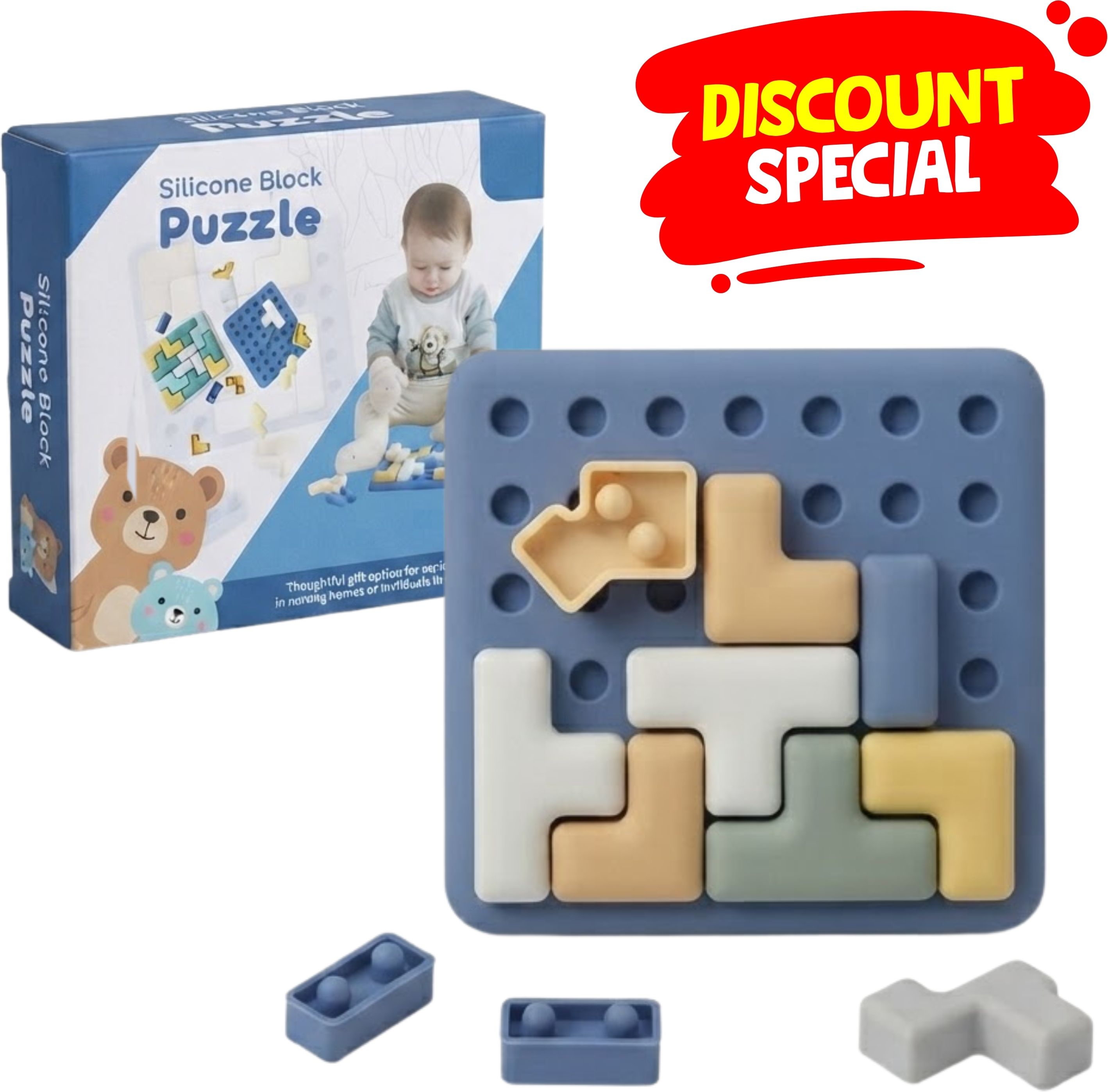Silicone Block Puzzle Shape Sorting STEM Learning Brain Development Toy for Kids-image-7