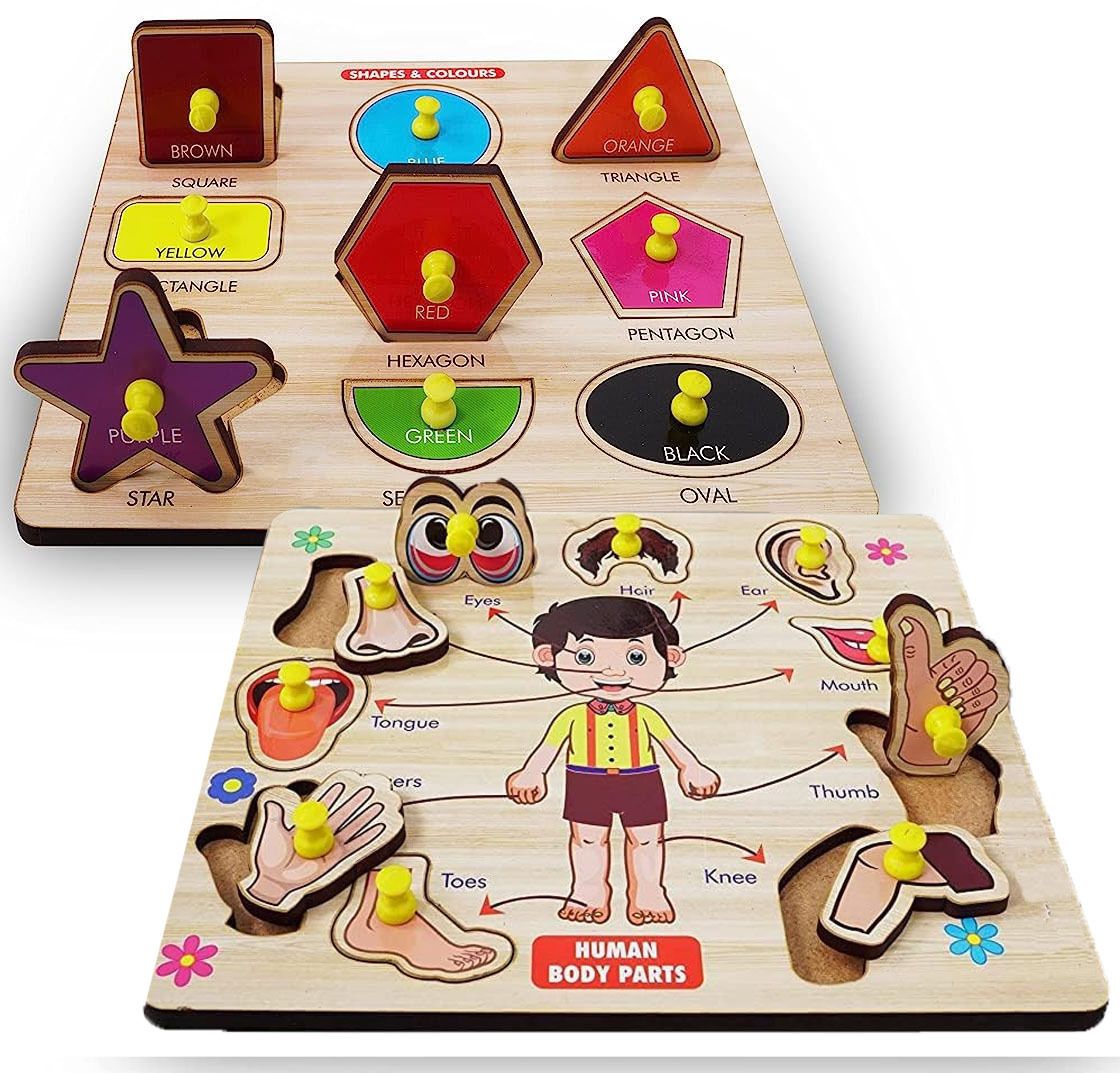 shalafi Set of 2 Human Parts Of Body Name Wooden Puzzle + Geometric Shape Matching Toys-picture-25