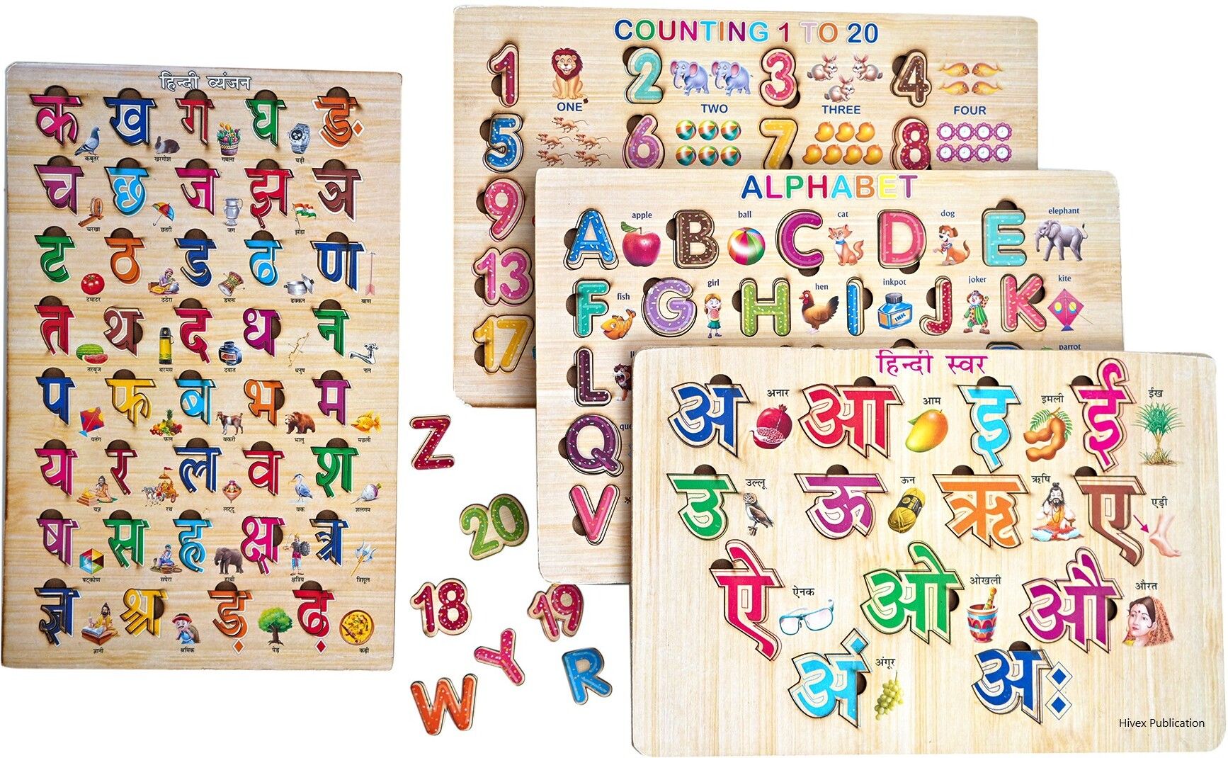 hivex publication Wooden Puzzle for kids | Set of 4 | Abc, 123, varnmala, swar, vyajan-picture-13
