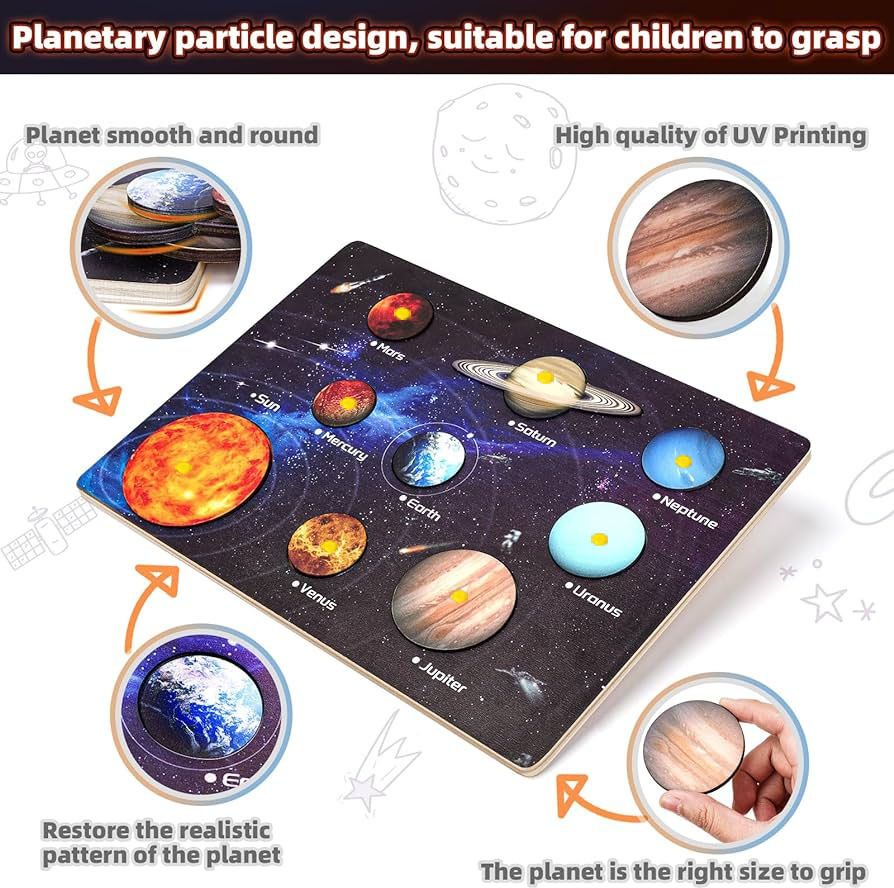3D Wooden Puzzle Toy Solar System Model Science Toys Set With Planet Outer Space-image-7