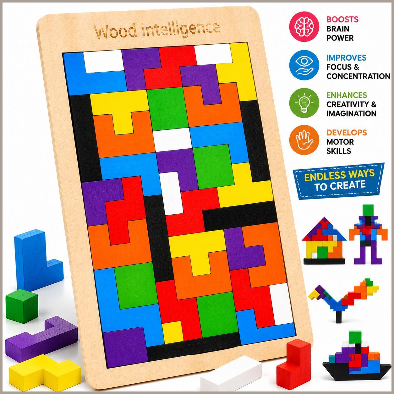 Wooden Brain Development Learning Puzzle Educational Activity Board for Kids-image-25