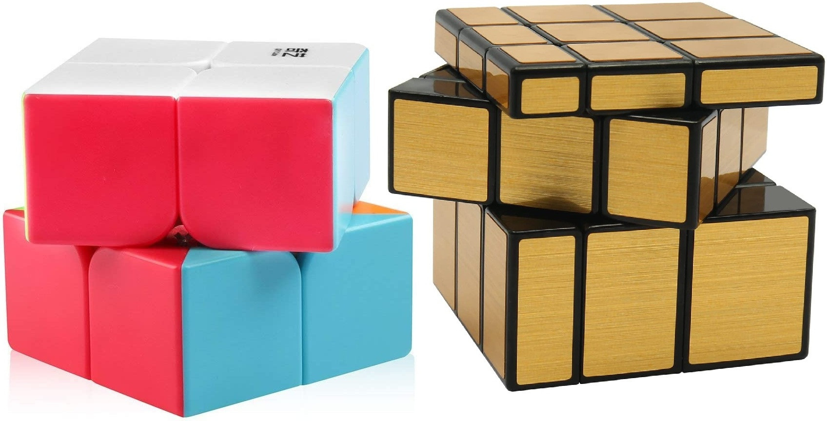 authfort Speed Cube Combo Set of QiYi 2x2 & Mirror Cube High Speed Magic Puzzle Cube (QiYi Combo (2x2+Gold Mirror)) image 1