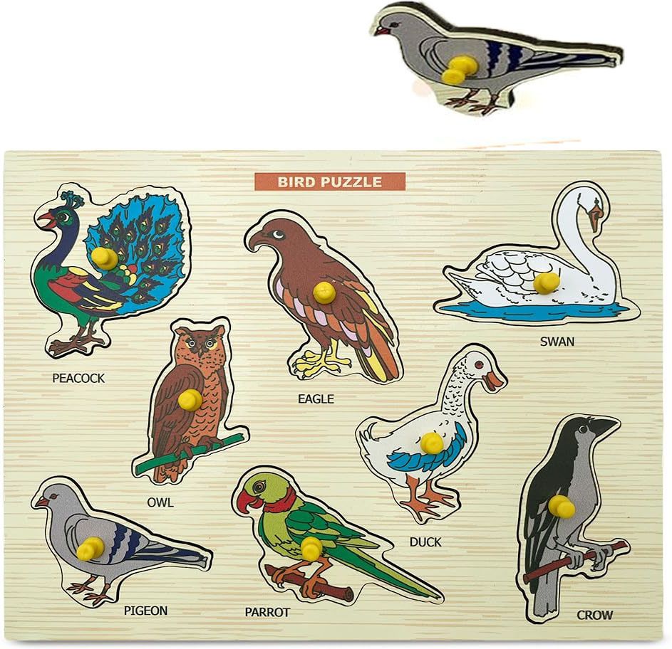 Montessori Wooden Birds Names Shapes Matching Puzzle Educational Toys Board-image-49