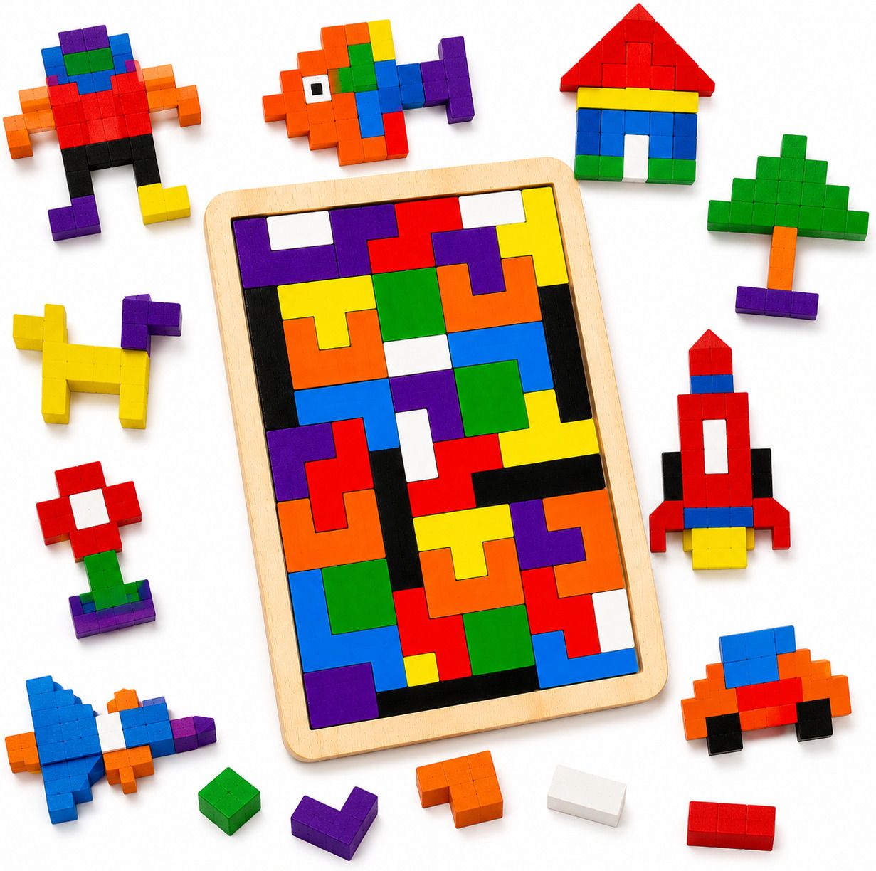 Wooden Tangram Tetris Puzzle Educational Toy for Young Kids Fun Learning Game-image-38