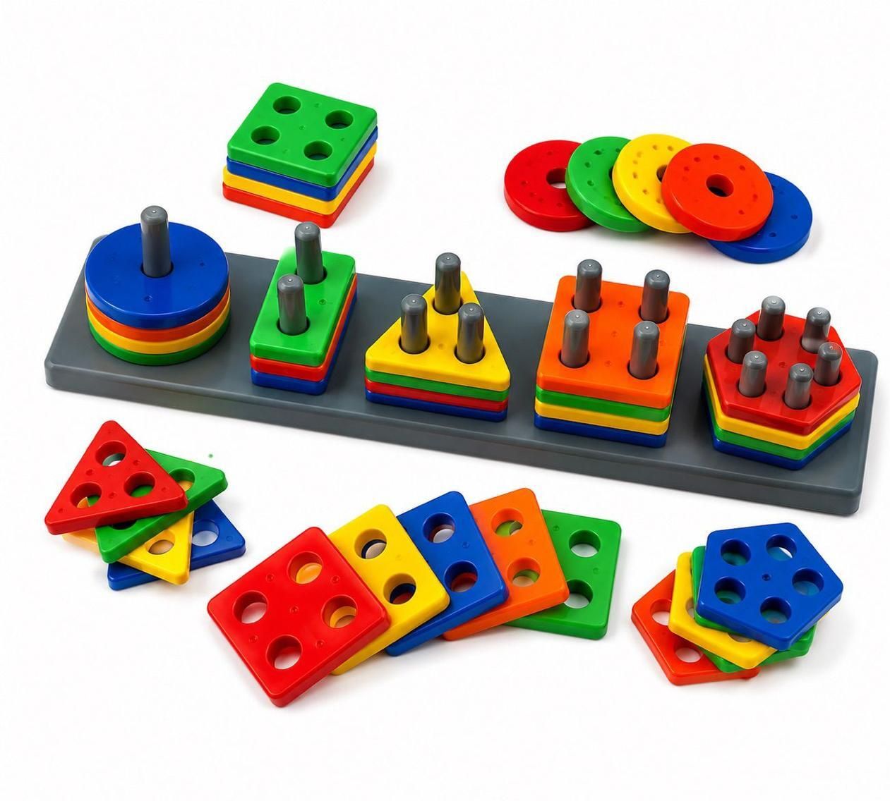 Shape Sorter and Stacker Educational Learning Toy for Kids with Colorful Blocks-image-42