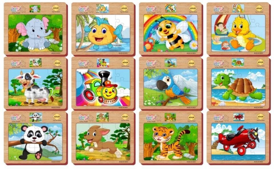 Wooden Jigsaw Puzzles for Kids & Children -Set of 12 Puzzles-image-48