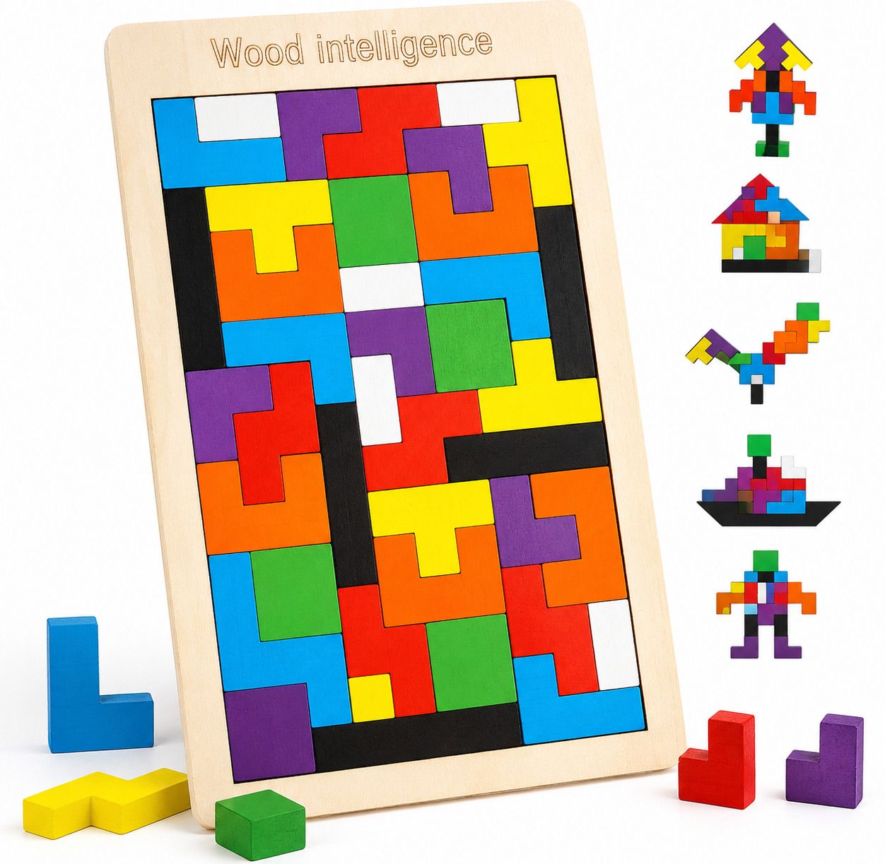 Wooden Tetris Board Game for Children Problem Solving Toy Mind Teaser Activity-image-2