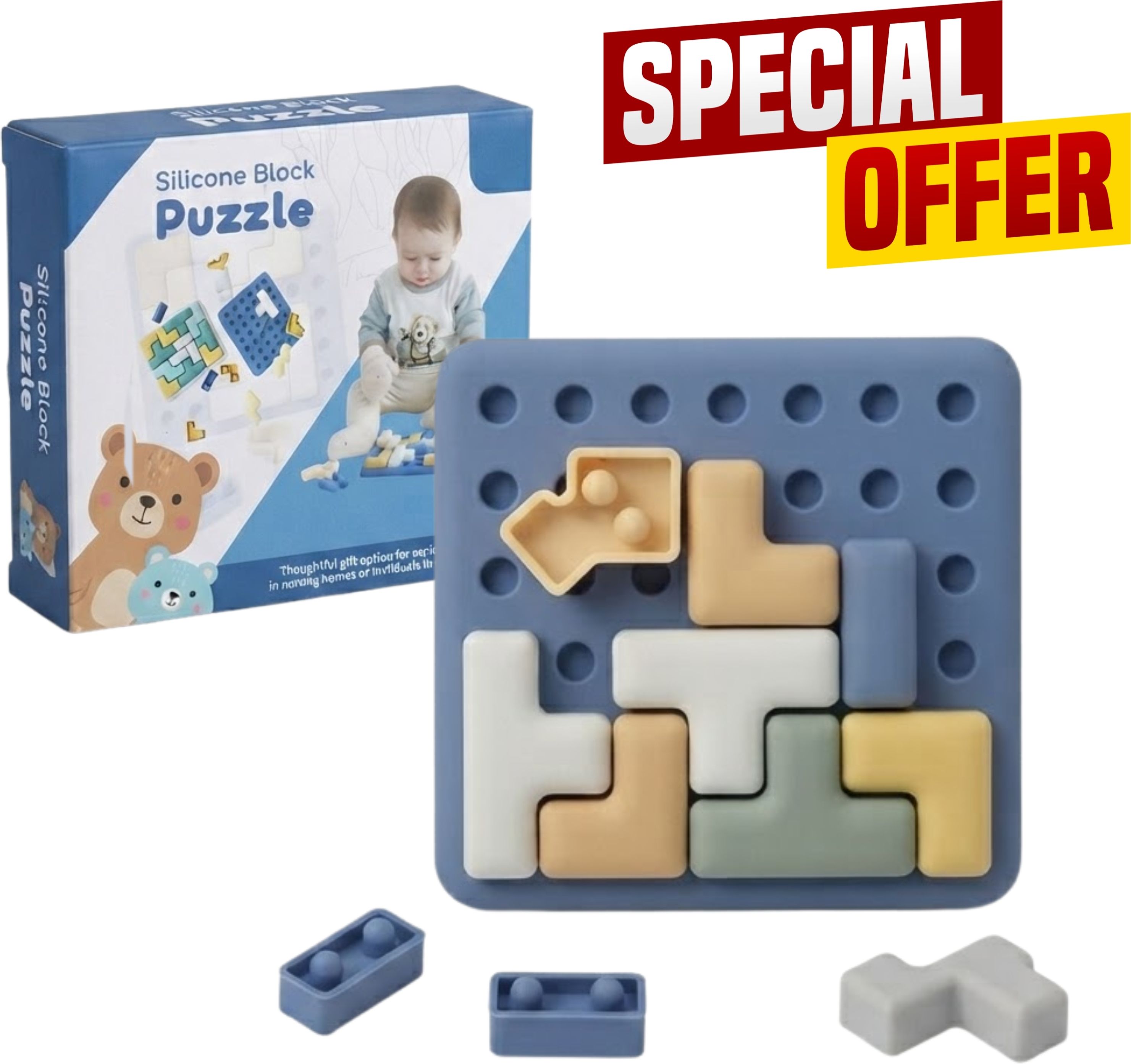 kikilala Educational Silicone Block Puzzle Brain Development Shape Matching Toy for Kids-picture-42