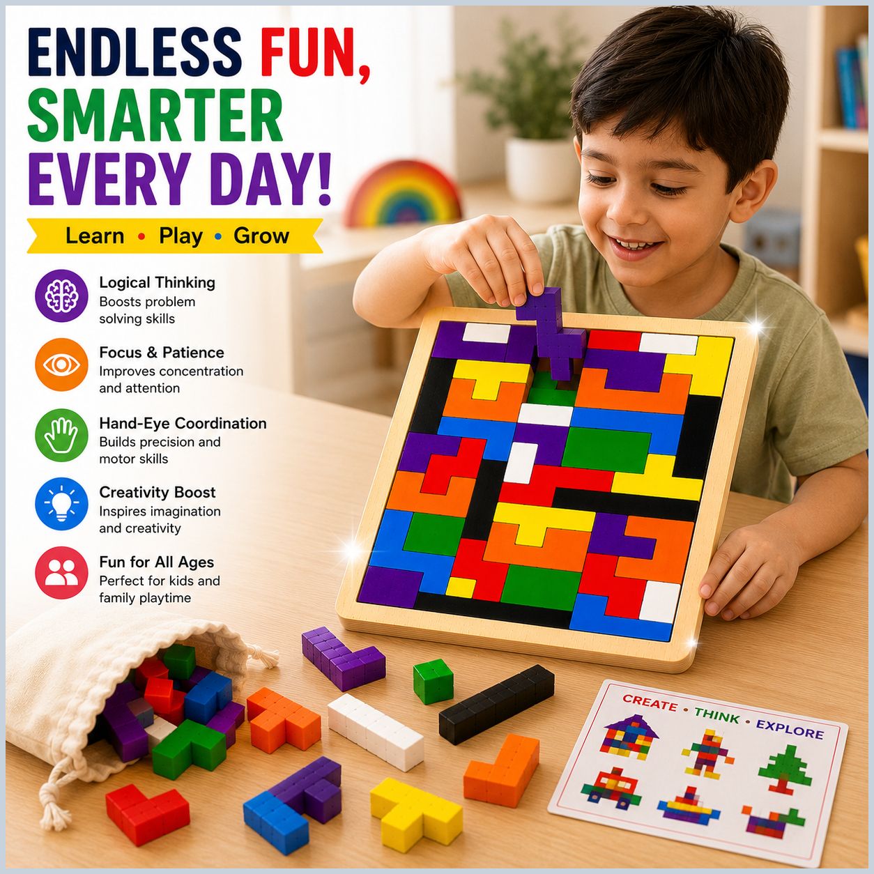 Wooden Intelligence Puzzle Board Educational Brain Teaser Learning Toy for Kids-image-47
