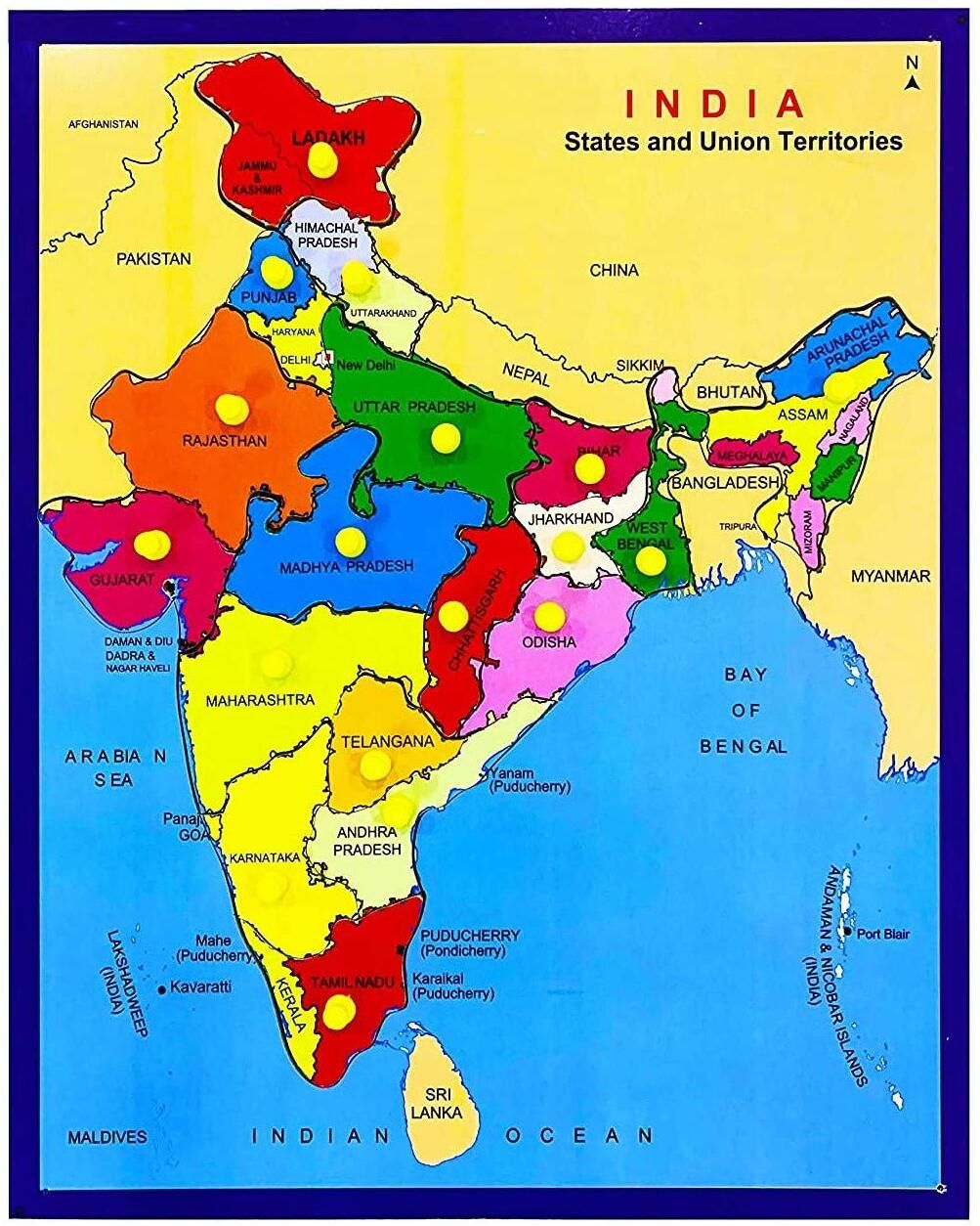India Map Wooden Jigsaw Puzzle States & Capitals Learning Puzzle with Knobs-image-25