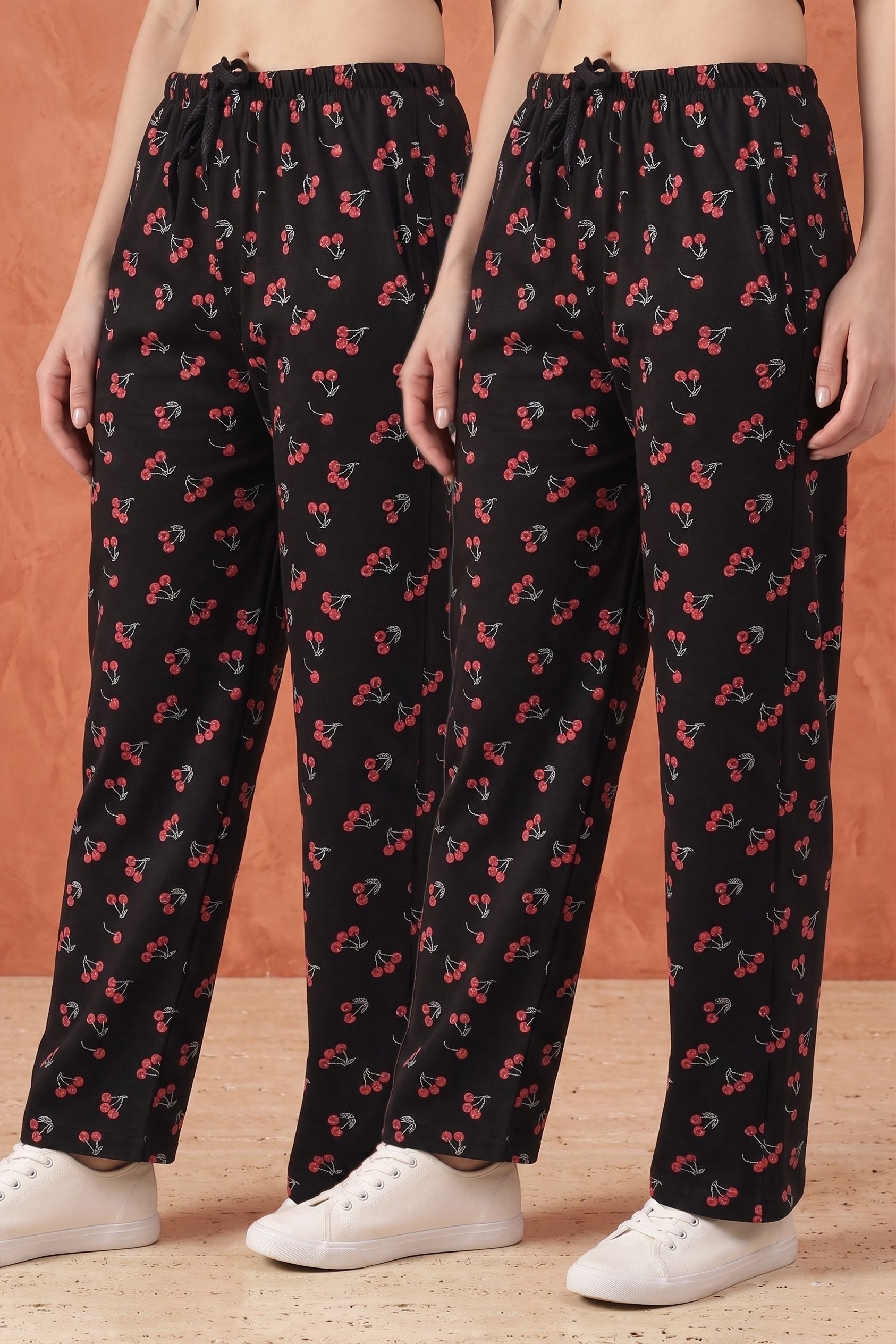 Pack of 2 Women's Black Cherry Print Pajamas (Pack of 2) Women Pyjama-image-5