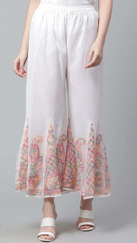 AFRA MULTI COLOUR THREAD EMB WHITE SHARARA Women Pyjama-image-18
