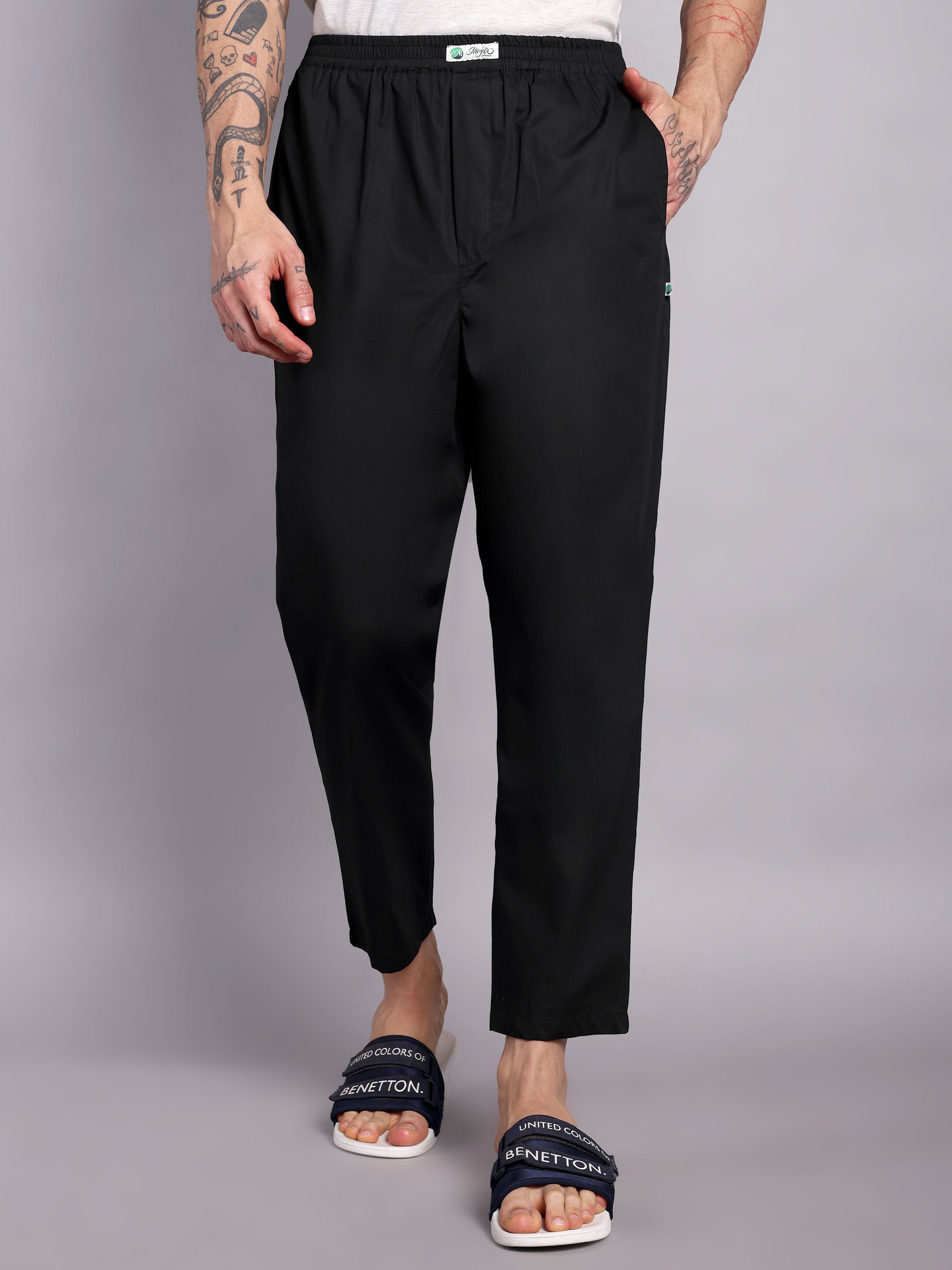 Regular Fit Cotton Blend Woven Casual Pyjama with Dual Pockets & Soft Waistband Men Pyjama