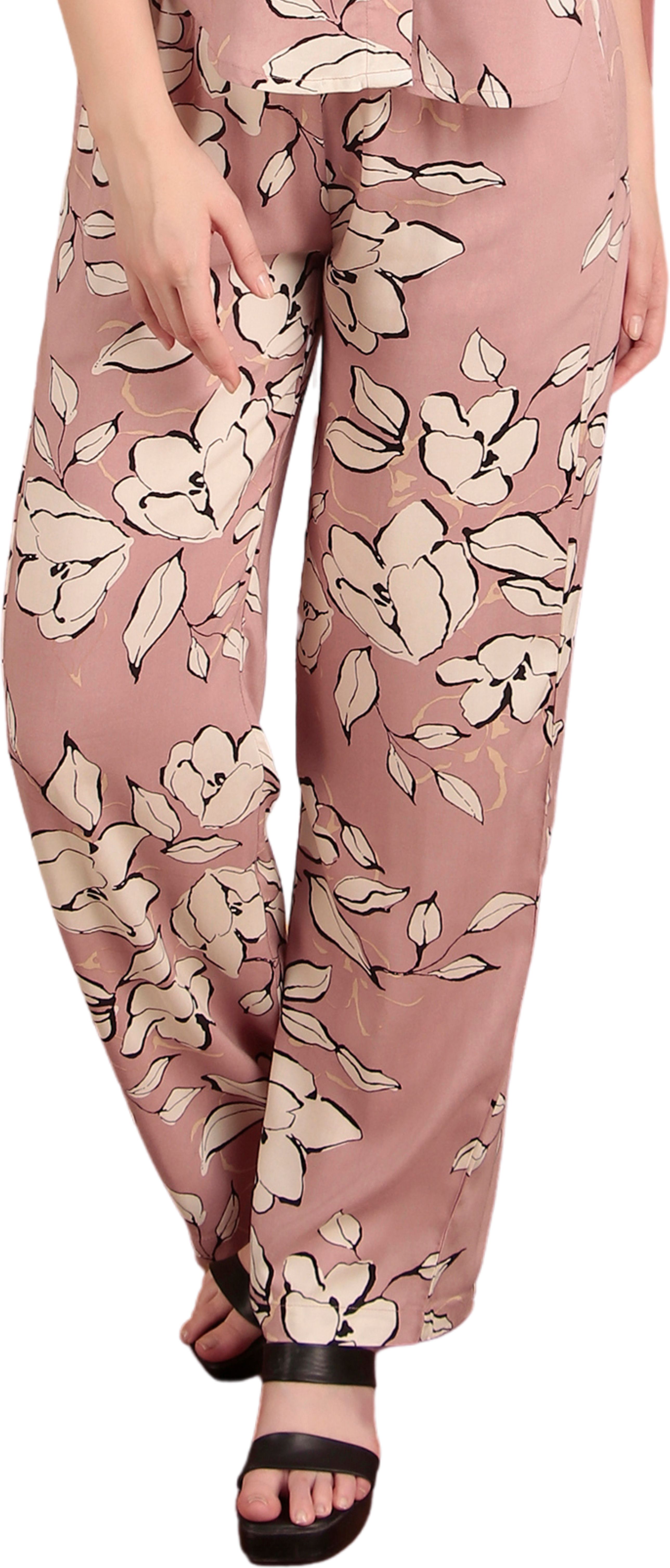 Women's Peach Printed Visose Rayon Lounge Women Pyjama-image-4
