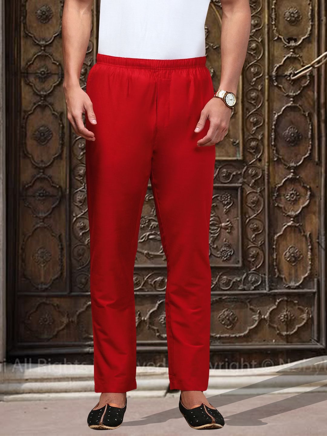 Solid Pyjamas with button placket and 2 side pockets Men Pyjama-image-3
