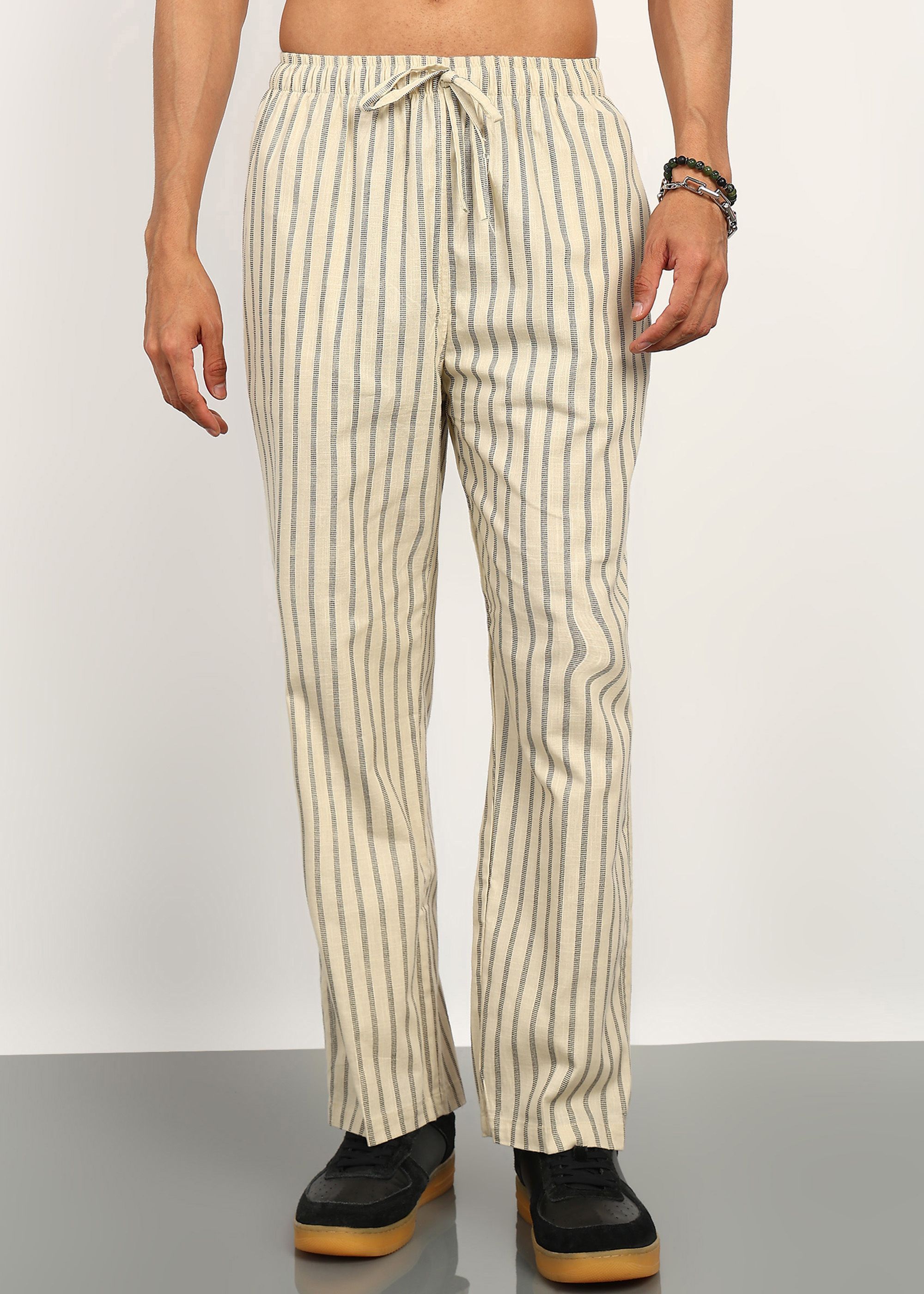 fabmade CREAM LINING CHECKED FULL PAJAMA Men Pyjama-picture-24