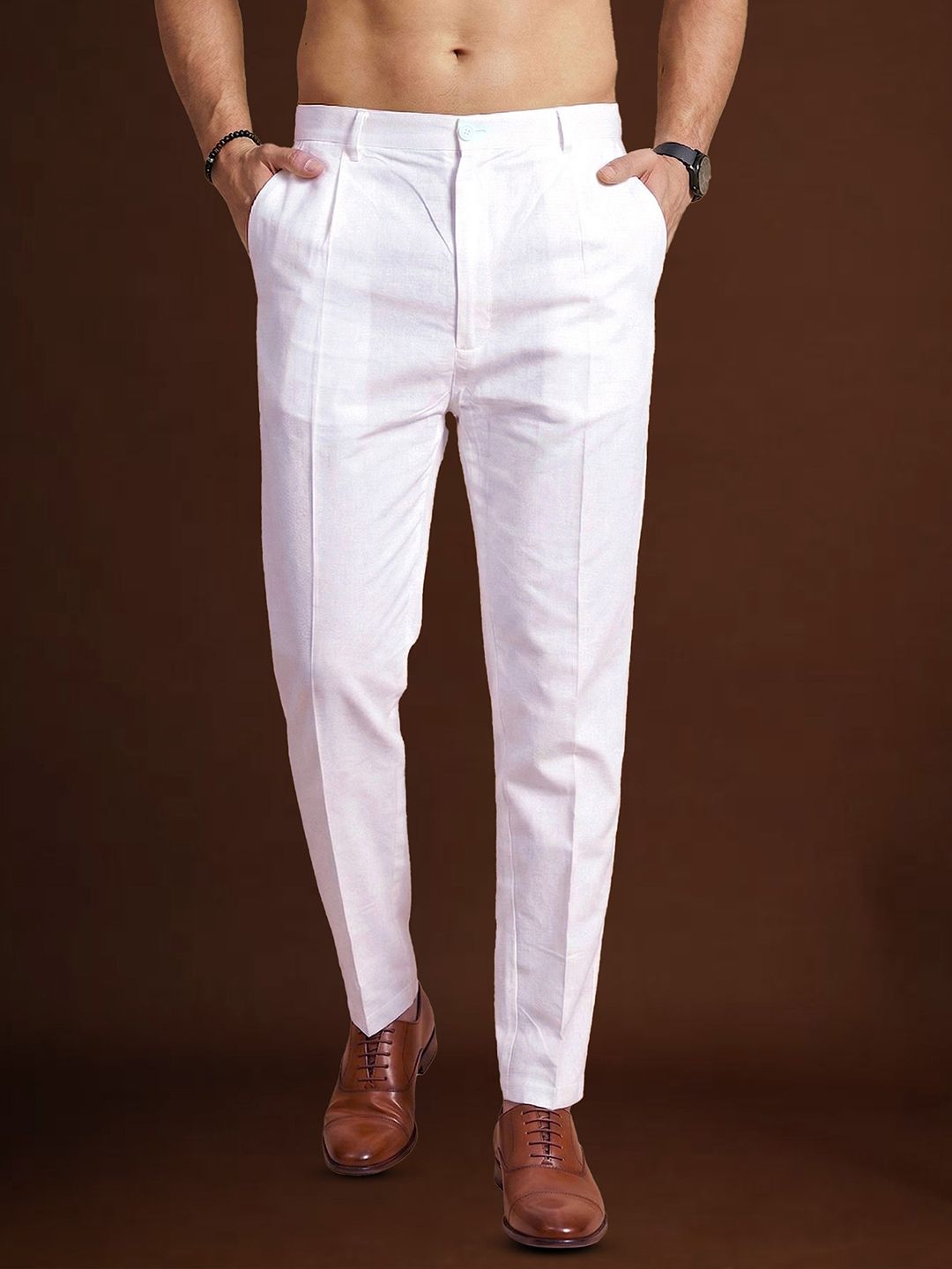 Ethnic Bay Men White Poly Silk Solid Ethnic Trouser Men Pyjama-image-49