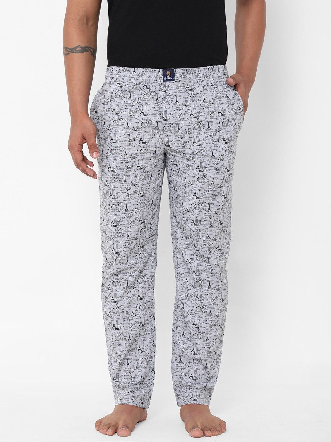 urban scottish Comfortable Pajama 100% Cotton with Side Pocket printed GREY, Men Pyjama-picture-18