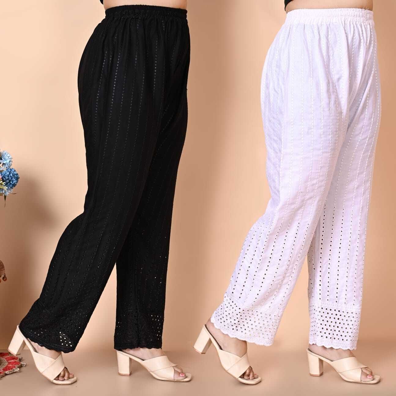 nasir dresses Pack of 2 Chikankari Palazzo Pants | Summer Palazzo for women palazzo Women Pyjama-picture-46