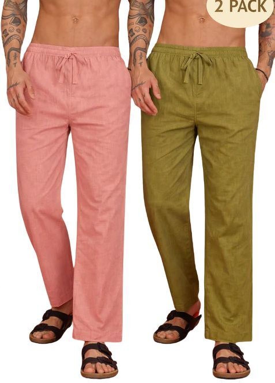 Peach & Olive Combo Linen Pajama Pant (Pack of 2) Men Pyjama-image-13