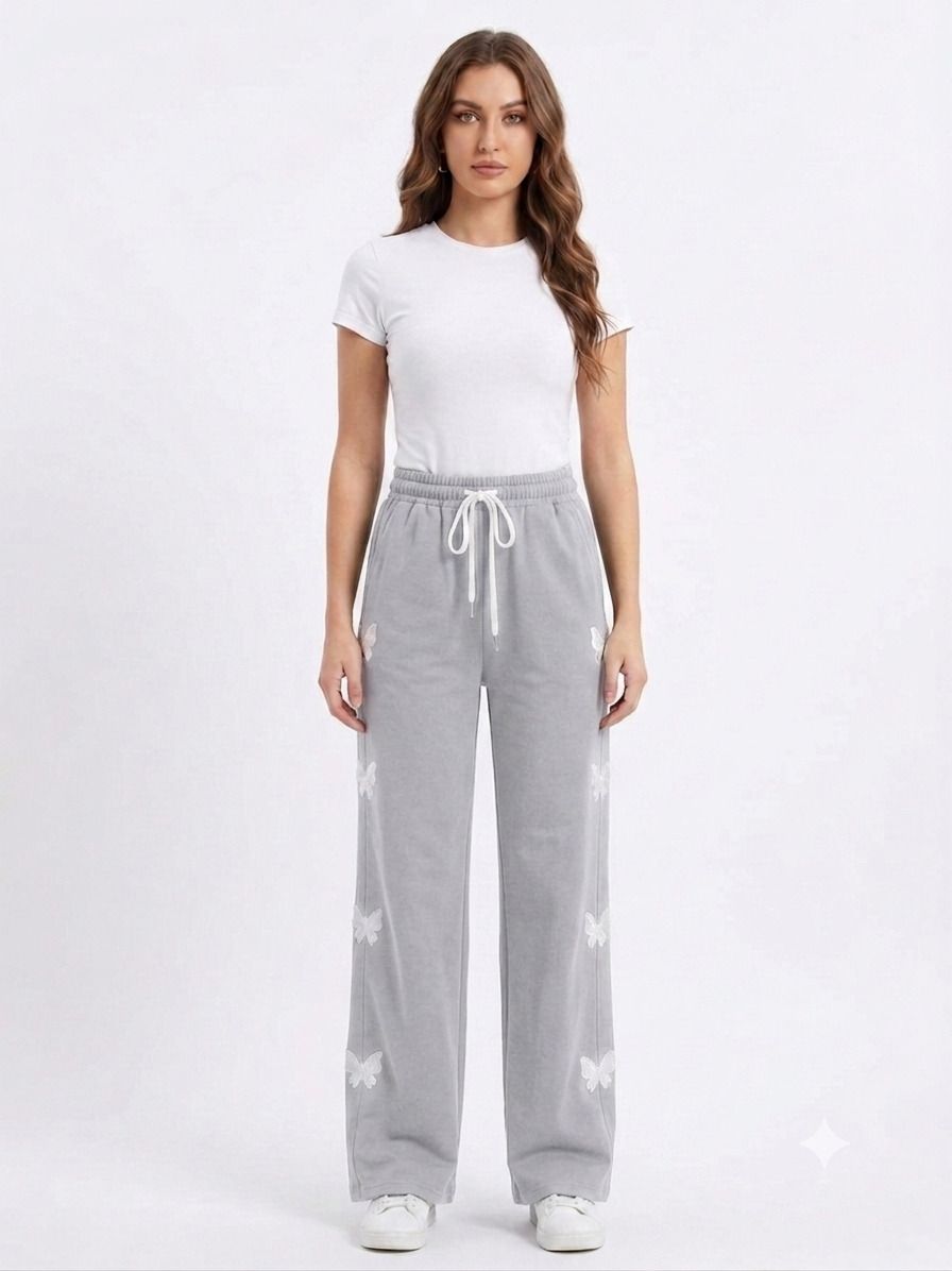 Georgette Butterfly Wide Leg Pyjama Elastic Waist Drawstring Casual Relaxed Fit Women Pyjama-image-43