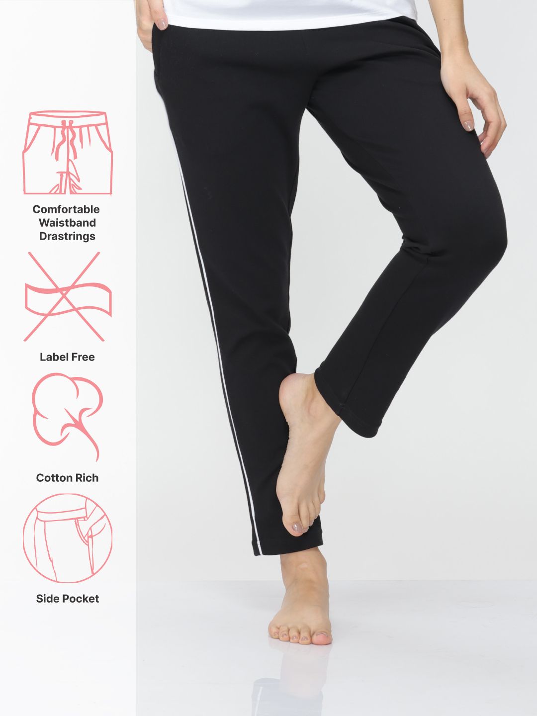 groversons paris beauty Women Straight-Fit Track Pants with Side Piping Women Pyjama-picture-14