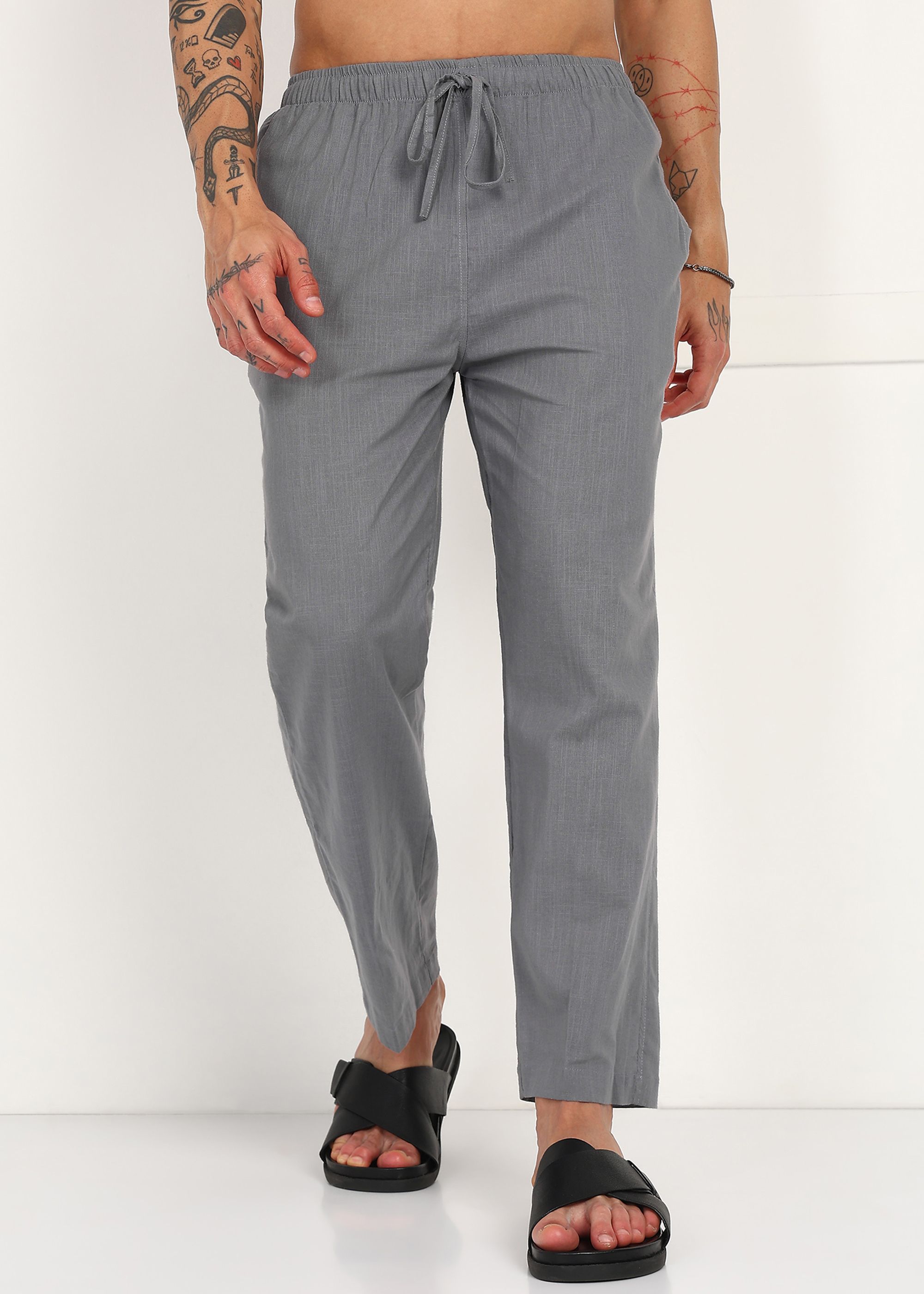 Solid Grey Pajama Men Pyjama-image-1