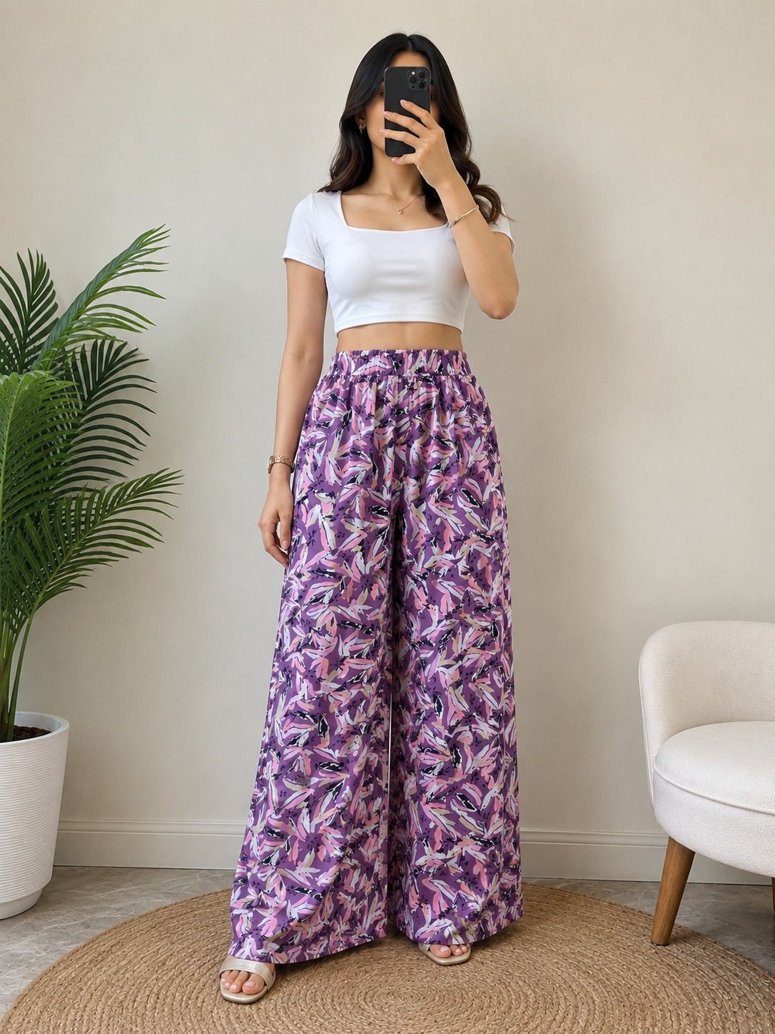 Pack of 2 Women's Printed Palazzo Combo Pack of 2 (Multicolor, Free Size) Women Pyjama-image-25