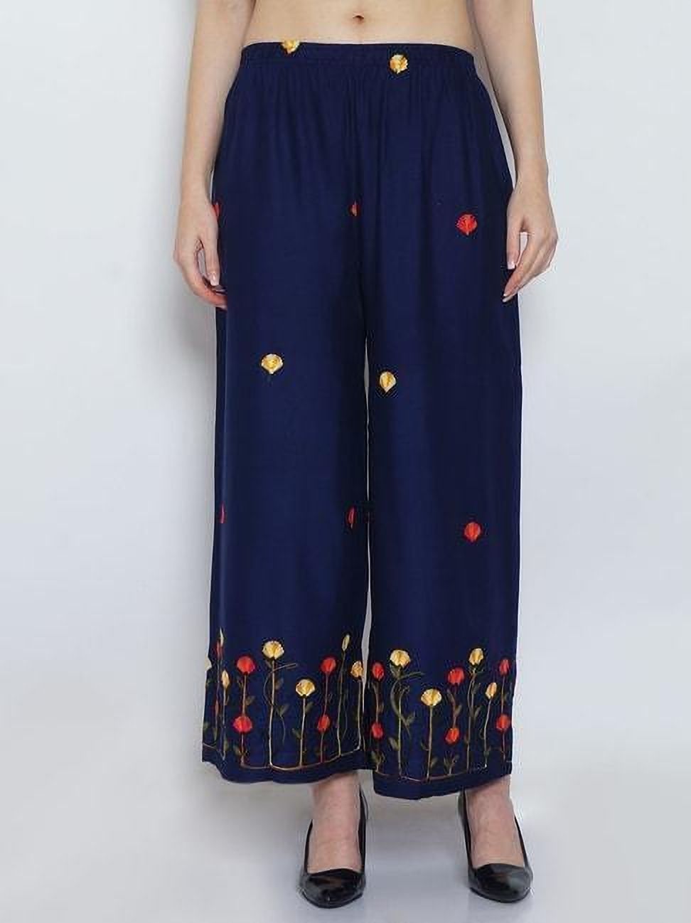 overlock Design Patterns Rayon Straight Fit Floral -Navy blue Women Pyjama-picture-23