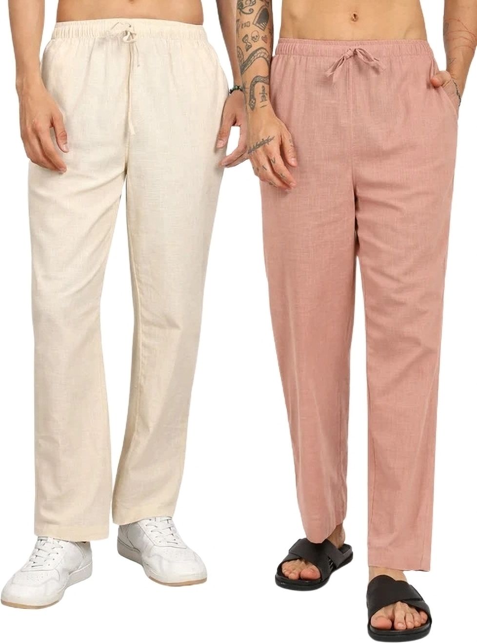 Peach & Beige Combo Linen Pajama Pant (Pack of 2) Men Pyjama-image-28