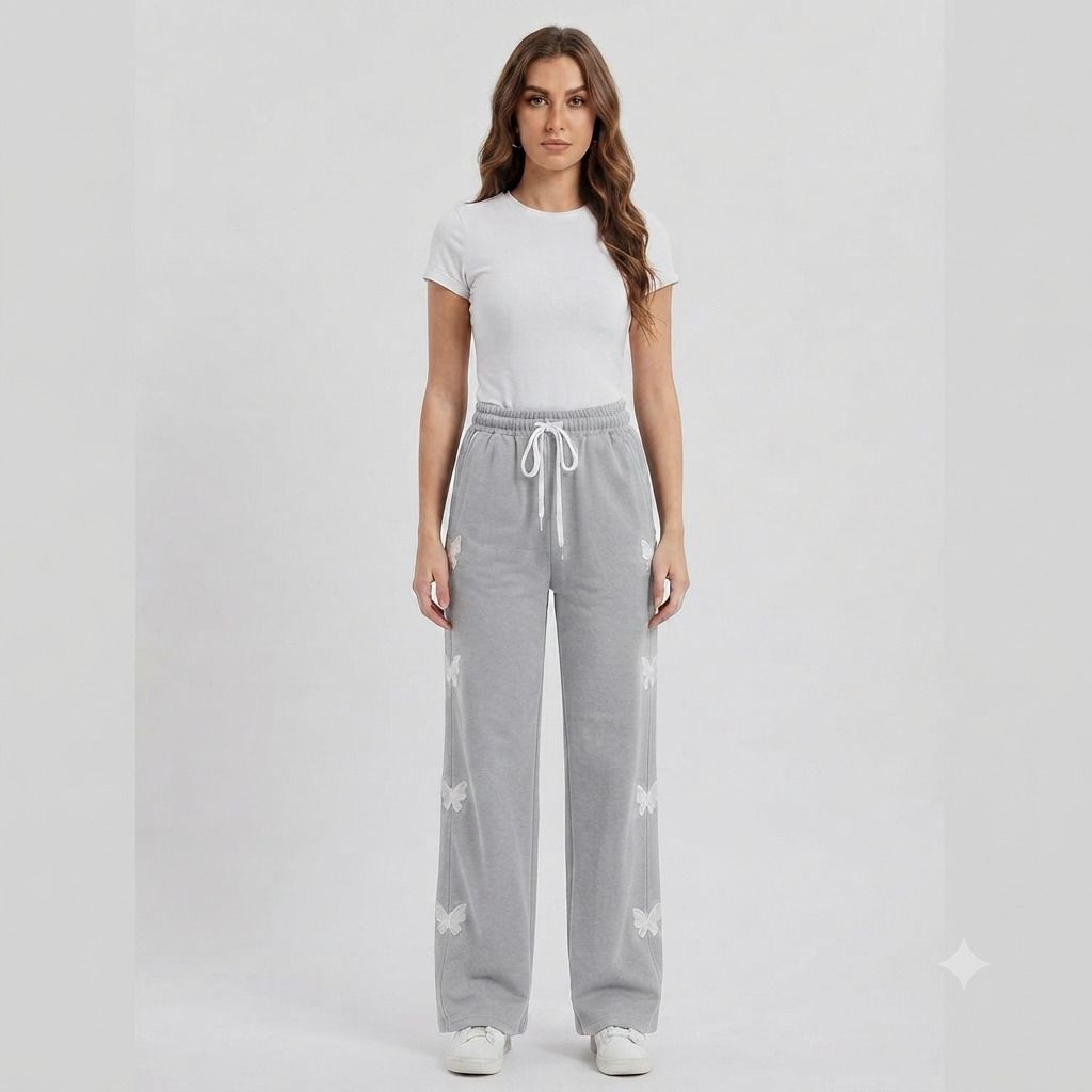 Women's Butterfly Print Wide Leg Pyjama | Elastic Waist Drawstring Lounge Pants Women Pyjama-image-32