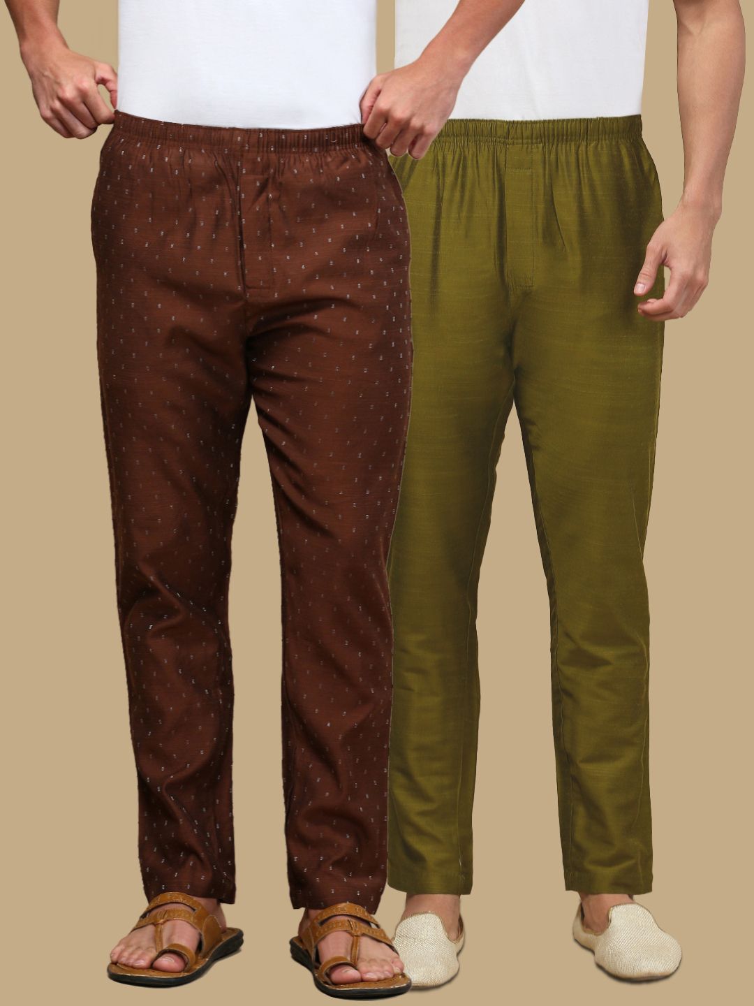 white heart Pack of 2 Mens Cotton Blend Ethnic Wear Ethnic Motifs & Solid Pyjama Men Pyjama-picture-10