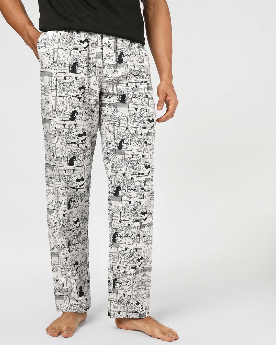 bewakoof Grey and Black All Over Printed Regular Fit Men Pyjama-picture-16