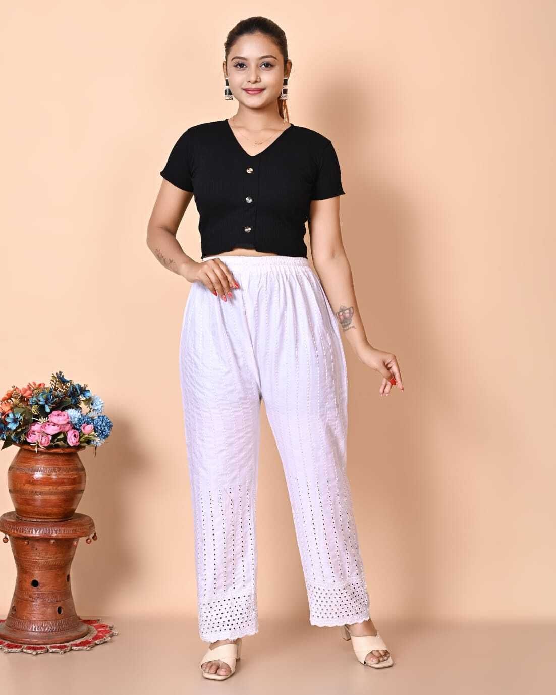 nasir dresses Women Palazzo Pants | Ladies White Straight Fit Palazzo for Casual Ethnic Wear Women Pyjama-picture-24