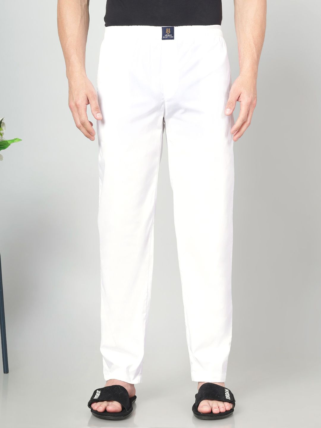 URBAN SCOTTISH Men's Cotton White Pyjama Regular Fit with Side Pockets Men Pyjama