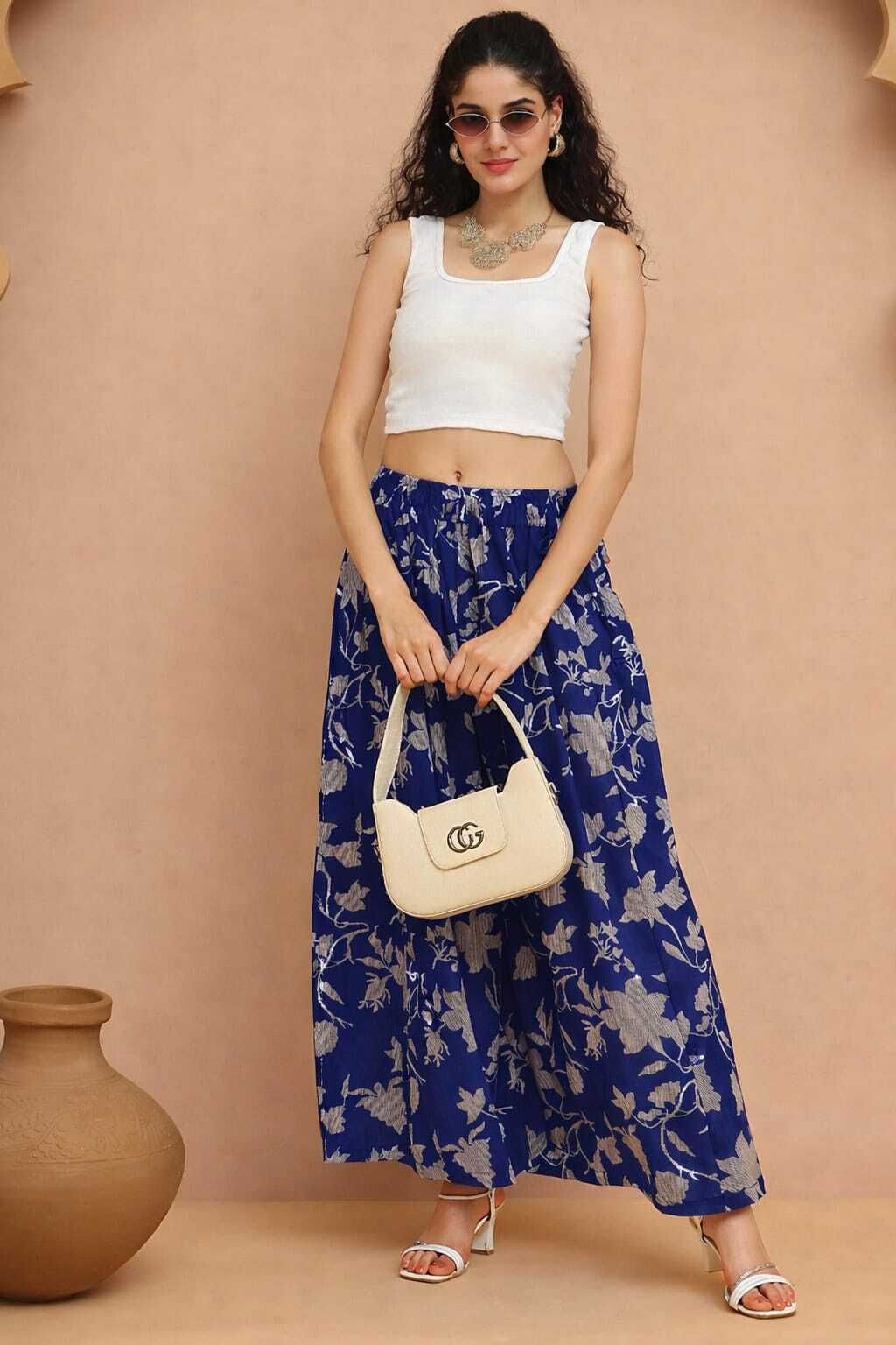 Women Ethnic Motifs Printed Cotton Flared Palazzo Women Pyjama-image-15