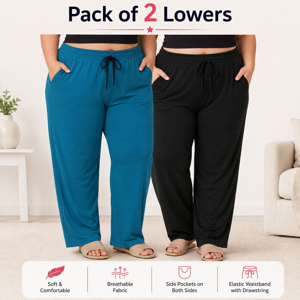 la rainbow Pack of 2 Green and black Lounge wear Women Pyjama-picture-45