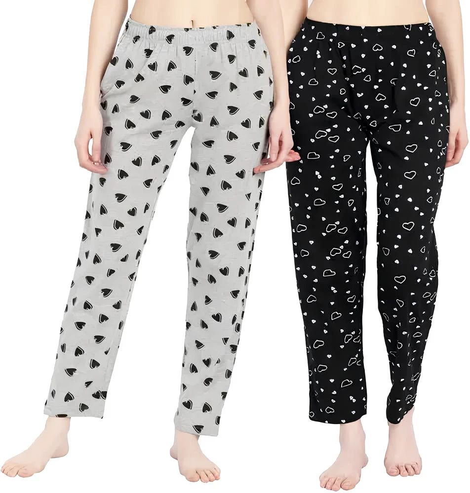 Pack of 2 Casual Sleepwear Printed Night Pants Cotton Blend Girls Women Pyjama