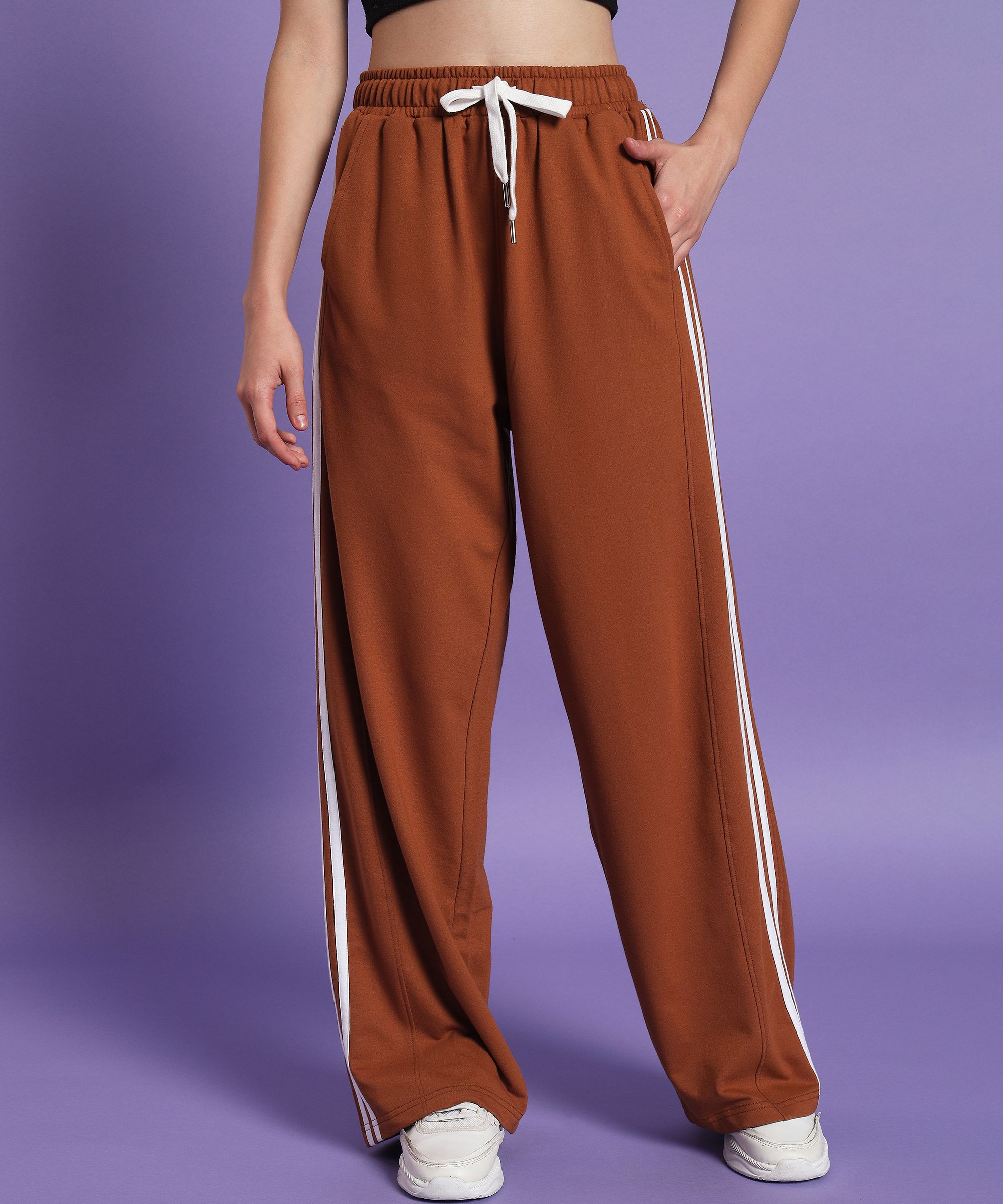 Women Solid Brown Track Pants-image-45